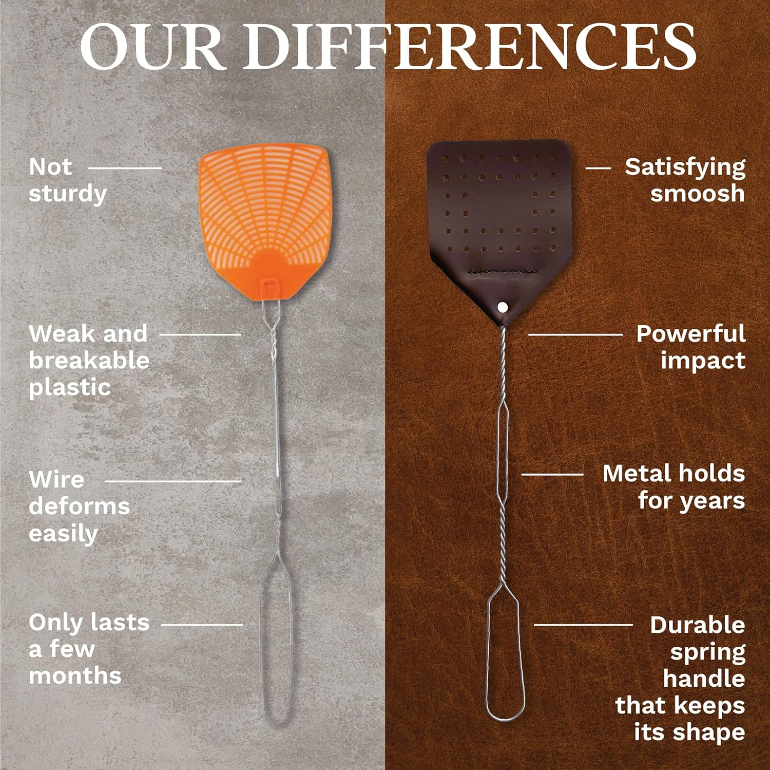 Leather Fly Swatter &ndash; 17&rdquo; Amish Made Heavy Duty Flyswatter &ndash; Durable Metal Spring Handle - Rustic Fly Swatter for Flies, Mosquitoes, Horse Flies, Wasps, Insects (2, Chocolate) image number 3