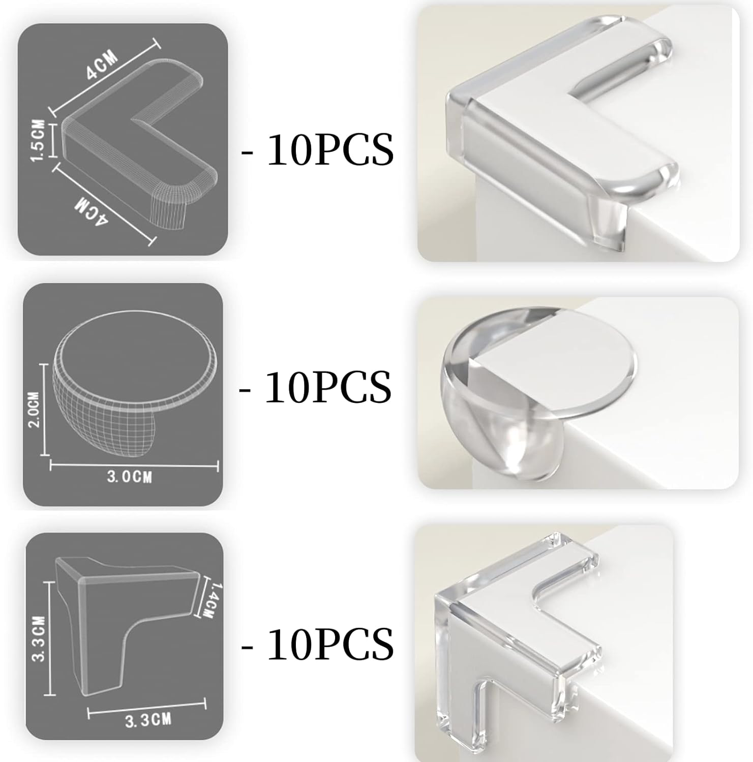 30Pc Baby Safety Corner Protectors,Clear Guards with Strong Adhesive, 3 Shapes image number 3