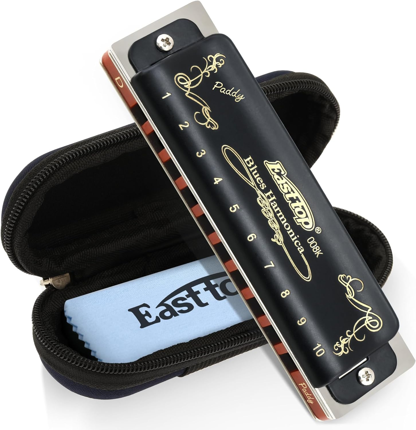 East Top Harmonica Key of Paddy D, 10-Hole Diatonic Blues Harmonica Mouth Organ with Case for Adults, Professionals, Beginner, Students and Kids,As Gift image number 4