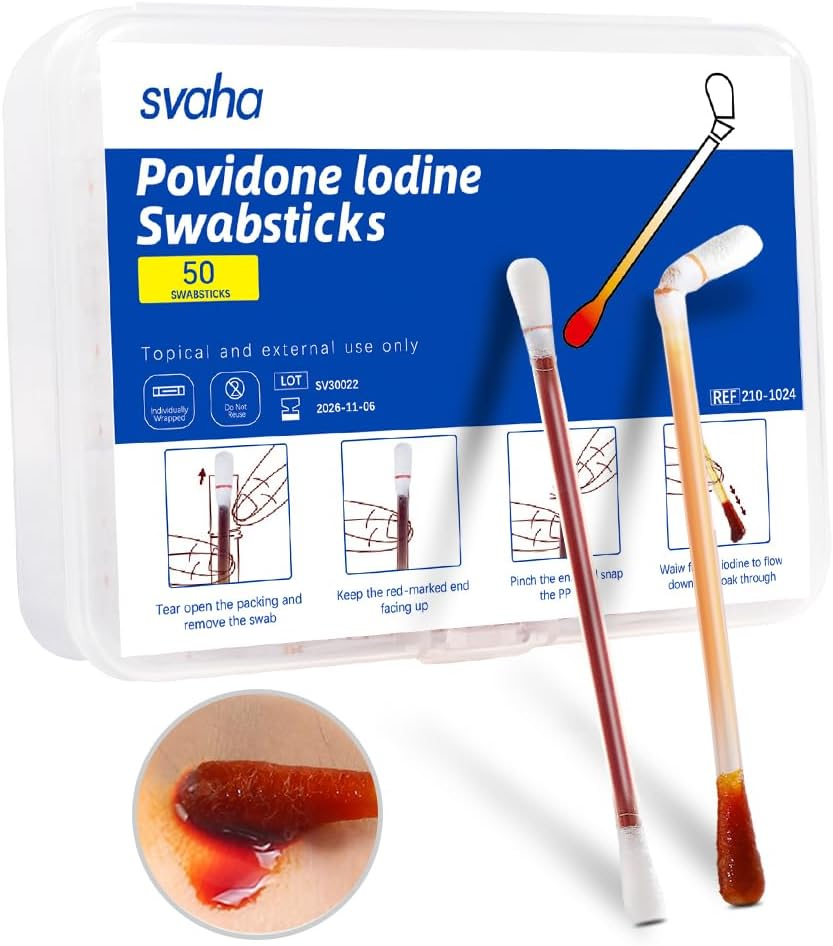 Svaha Povidone Iodine Swabsticks - 50/Box, Individually Wrapped, Iodine Solution Released When Snapped, No Drying Out, Perfect for Wound Care and Portable First Aid Kits image number 4
