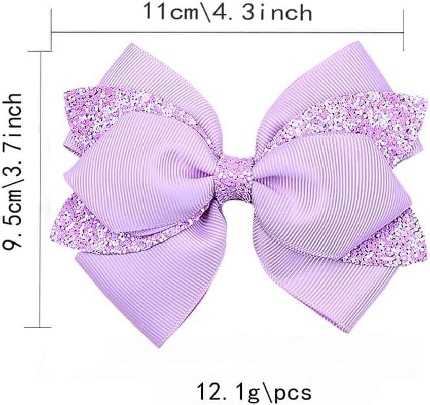 2 X Girls Glitter Hair Bows Glitter Hair Bows Glitter Sequin Bow Clips Sparkly Bow Hairpins Purple image number 1