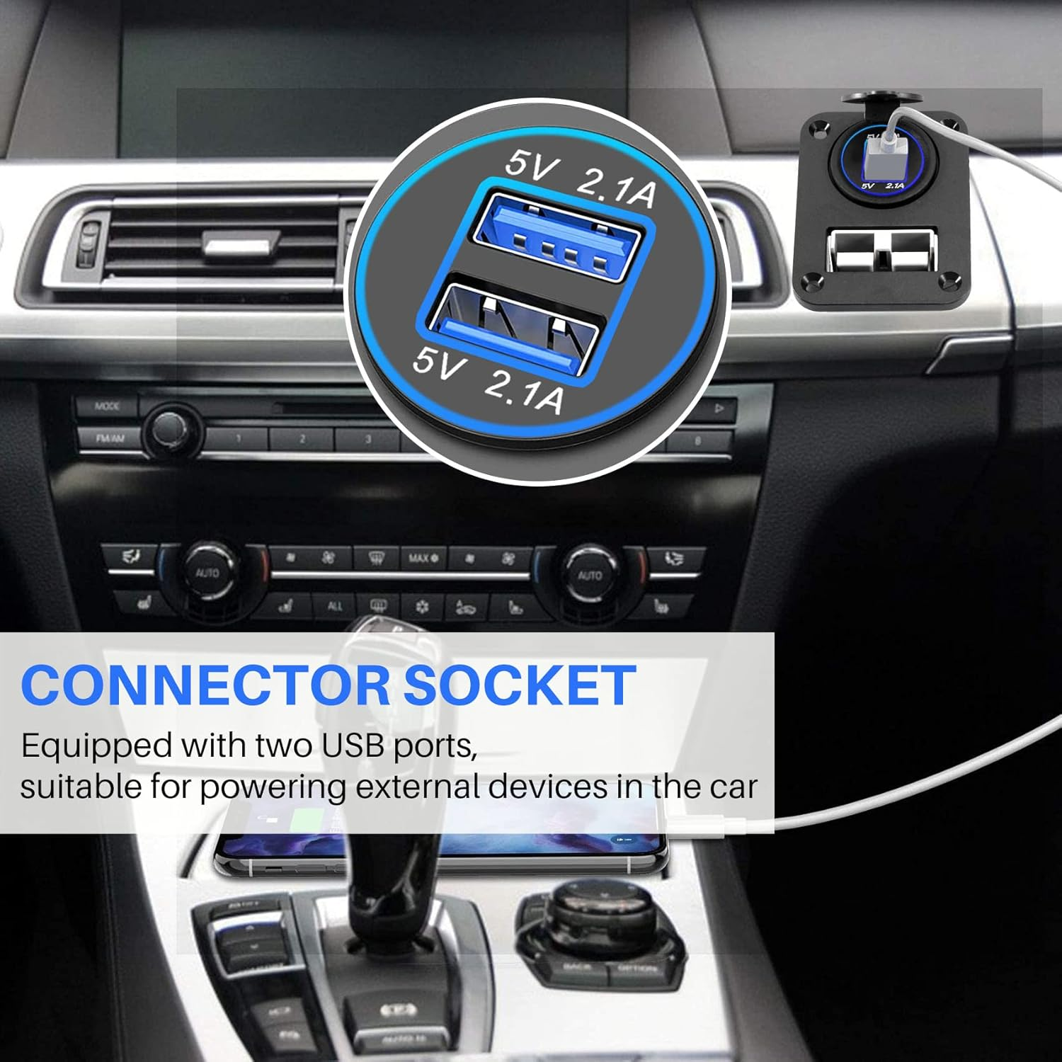 5V 4.2A Dual 2USB Charger Socket Adapter Power Outlet for 12V 24V Car Motorcycle(Blue) image number 1