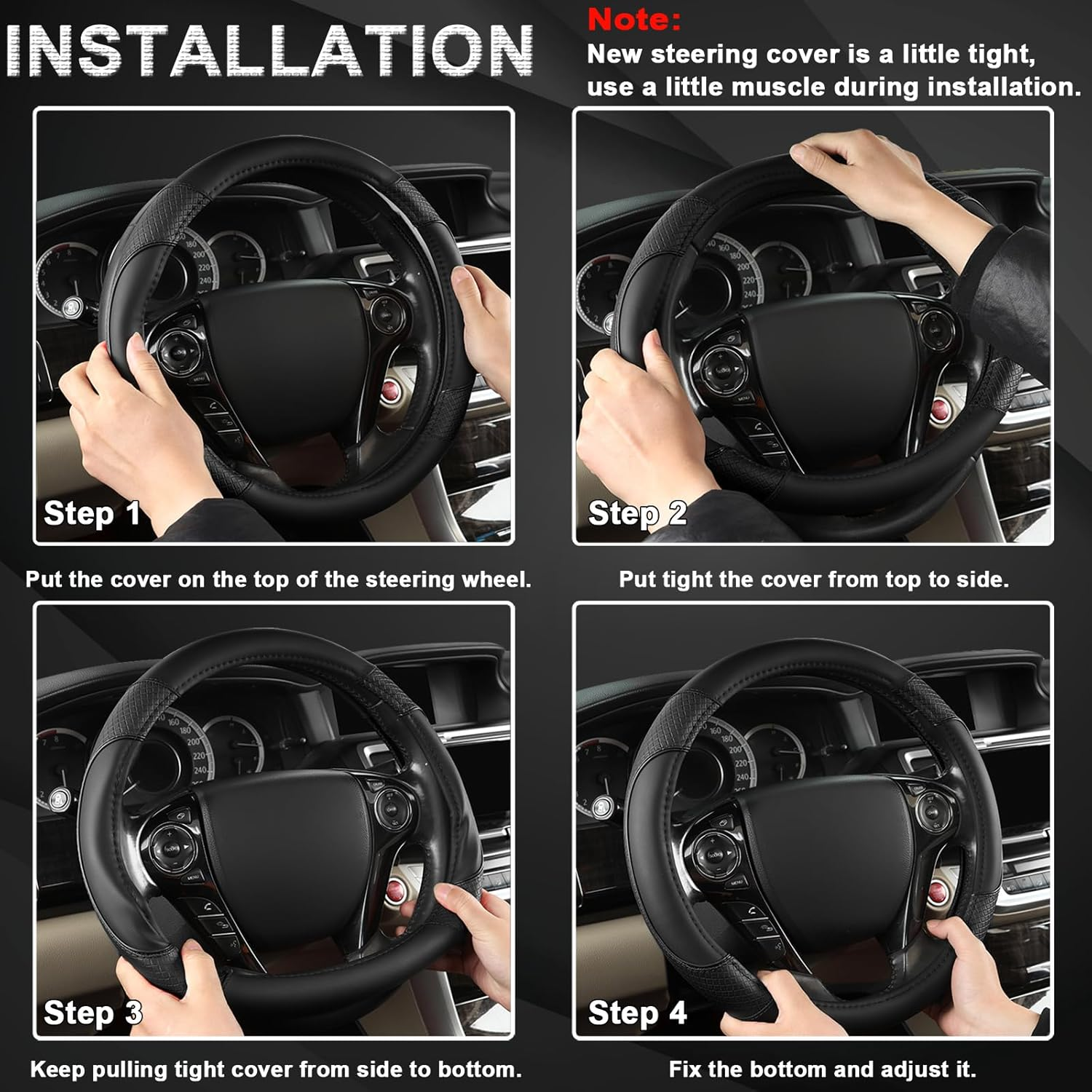 GIANT PANDA Steering Wheel Cover for Honda Civic(2006-2015),Cr-Z, Insight, S2000 (Black-Small Size) image number 4