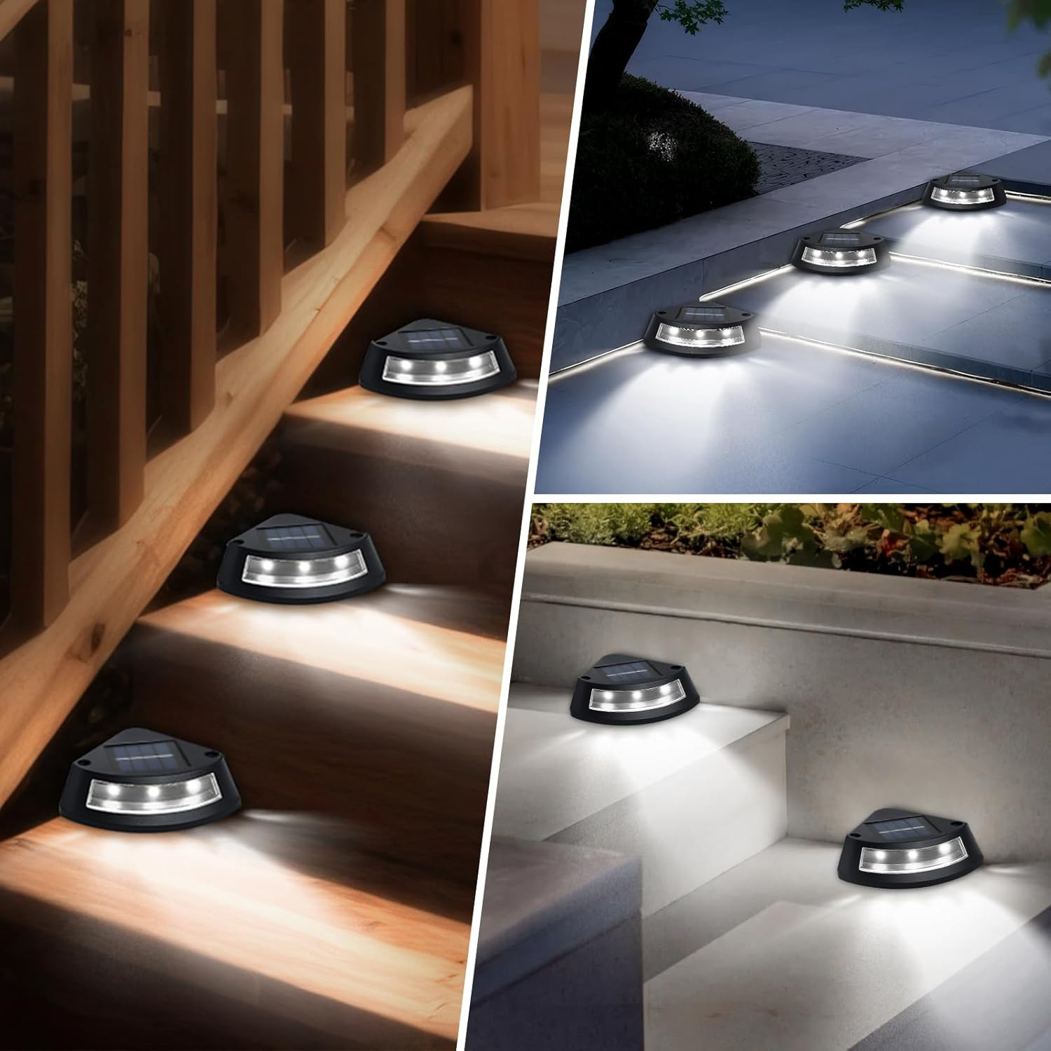 Qoosea Solar Lights for Outdoor Garden, Pack of 4 IP65 Waterproof Solar Stair Lighting, 6500 K White LED Step Light, Garden Lamps for Outdoor Stairs, Steps, Fence, Yard, Patio, Gutter, Path Decoration image number 5