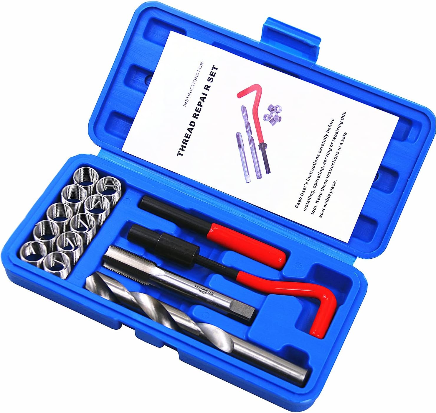 Bestsq 14Pcs Thread Repair Kit M14 X 1.25Mm Metric Thread Repair Insert Kit Compatible Hand Tool Set for Auto Repairing (M14-1.25) image number 1