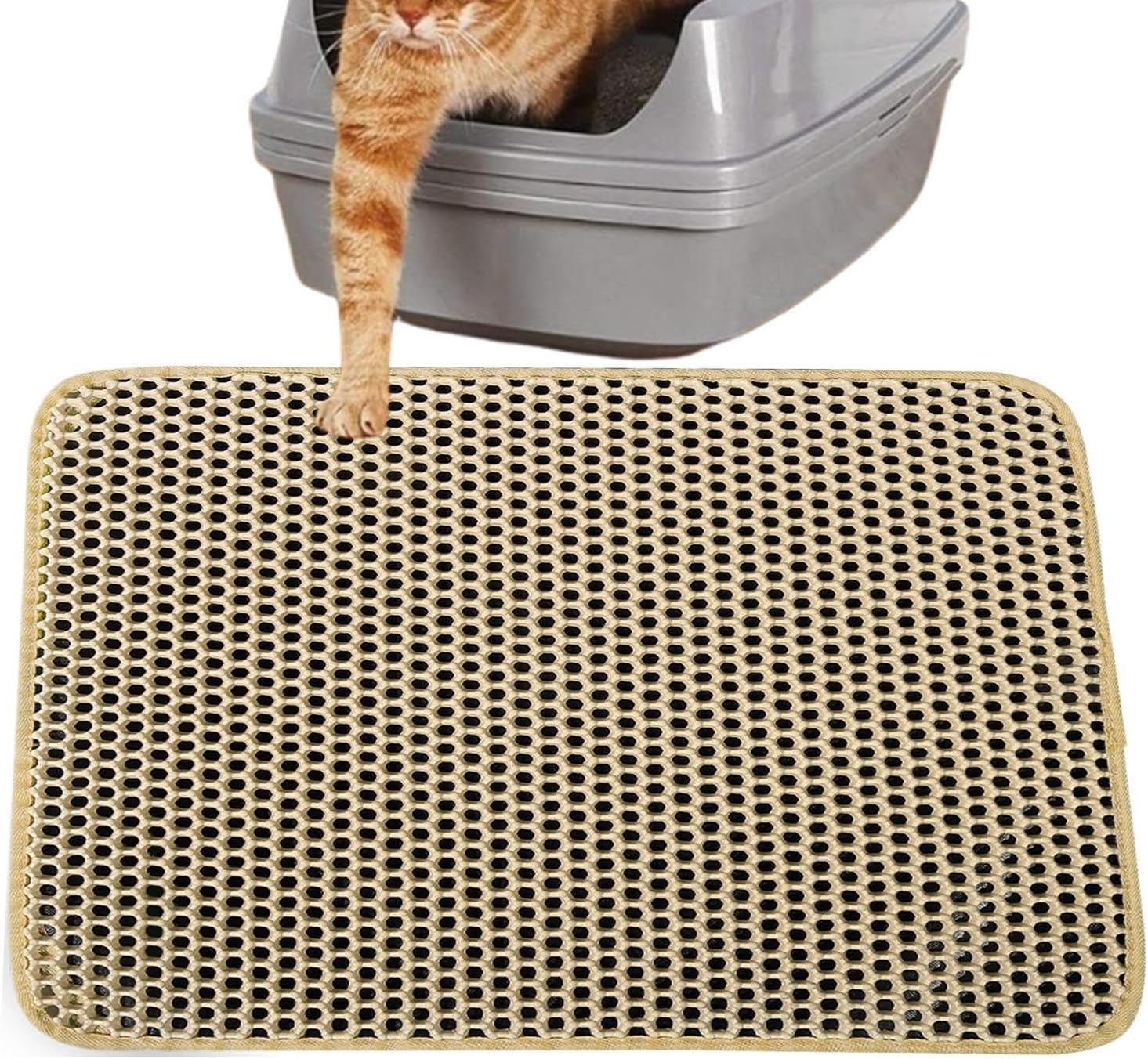 Extra Large Litter Mat | EVA Kitten Litter Box Mat - Double-Layer Pet Cat Waste Catching Pad for Home Kitchen Bedroom Living Room Yard