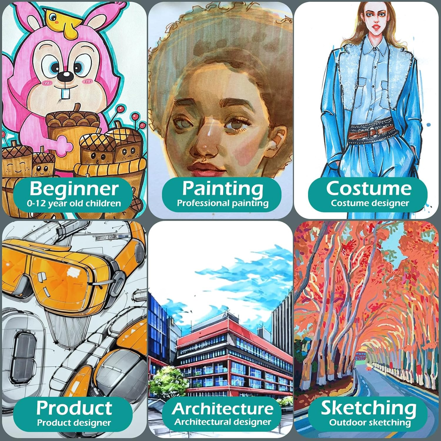 48 Alcohol Markers Pens Set, Geeric Dual Tip Pens Artist Markers Fineliner & Brush Pen Highlighter Drawing Permanent Markers for Sketch Adult Art Supplies Doodling Writing Art Projects 1&6Mm Tip image number 2