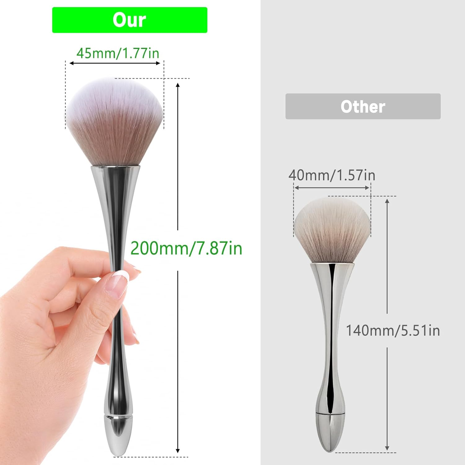 Large Powder Makeup Brush with Plush Fibers for Loose or Pressed Setting Powder, Blush, Bronzer in Blue with PVC Bow Box