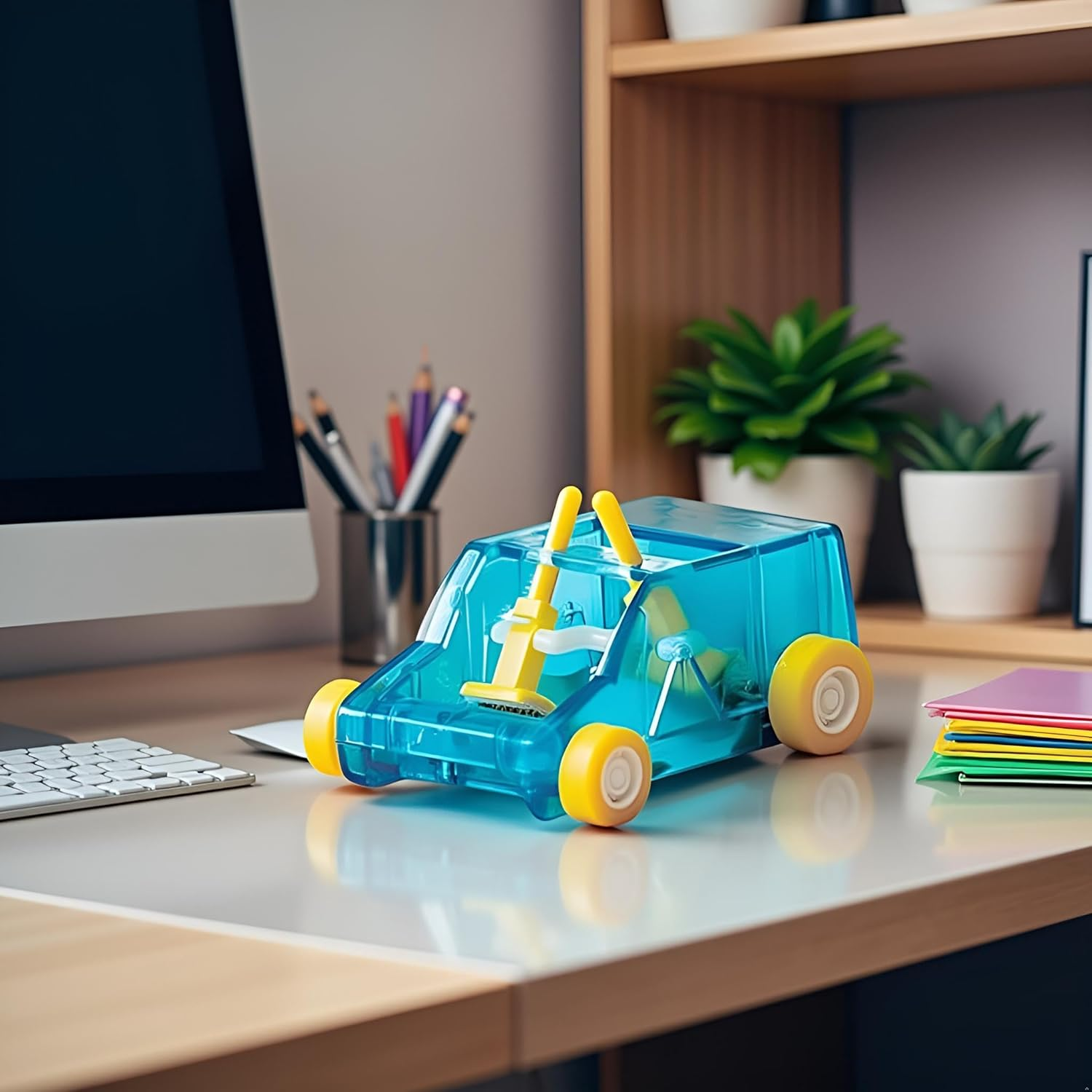 1Pc Random Color Desktop Mini Cleaner and Dust Sweep, Car Table Dust Cleaning Trolley Keyboard Confetti Pencil Eraser Dust Sweeper Deft Processed Computer Vacuum Cleaners image number 6