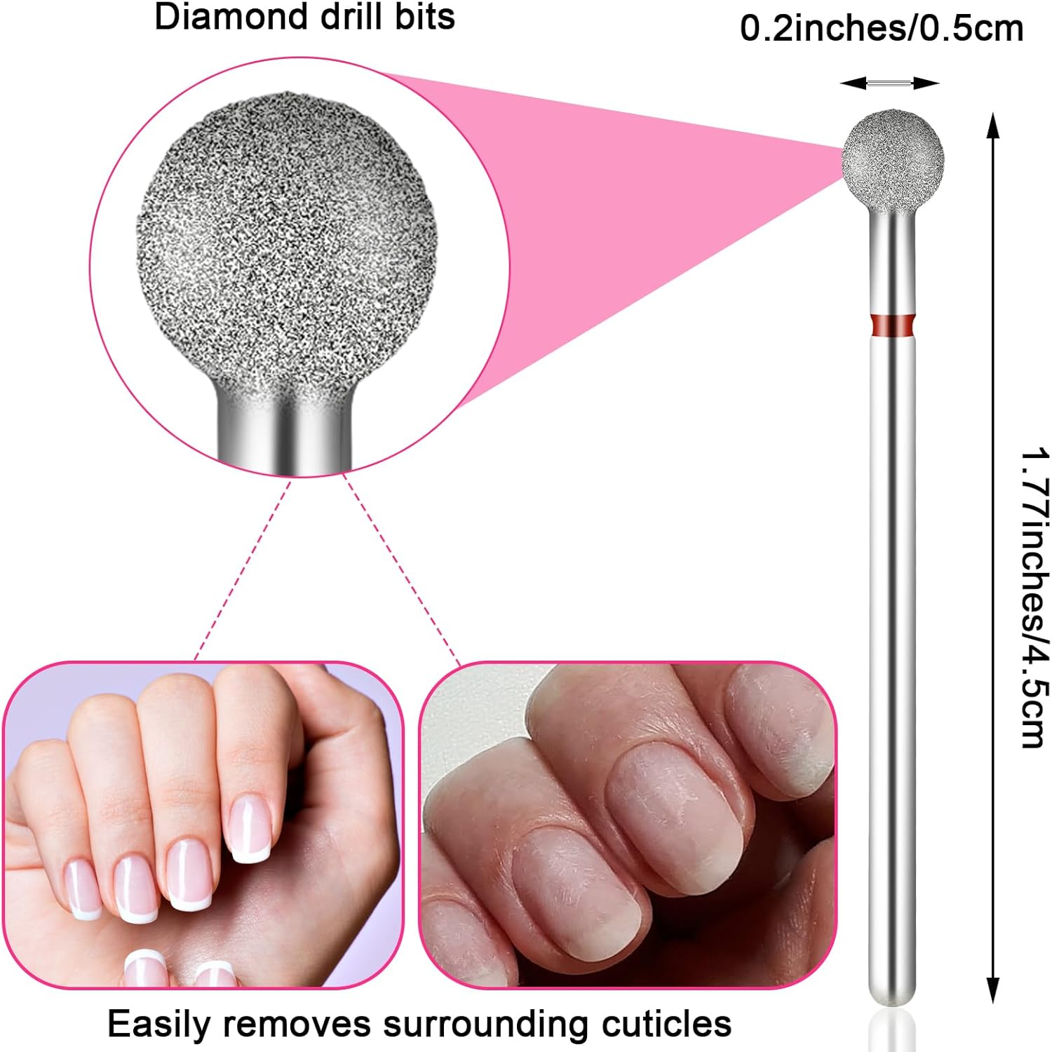Pack of 5 Bits for Nail Cutters, round Nail Cutter Bits, Cutter Nail Attachments, Attachments, Cuticle Drill, Diamond Ball Cutter Set for Manicure Jewellery Glass Ceramic Gel Polishing Tools image number 3