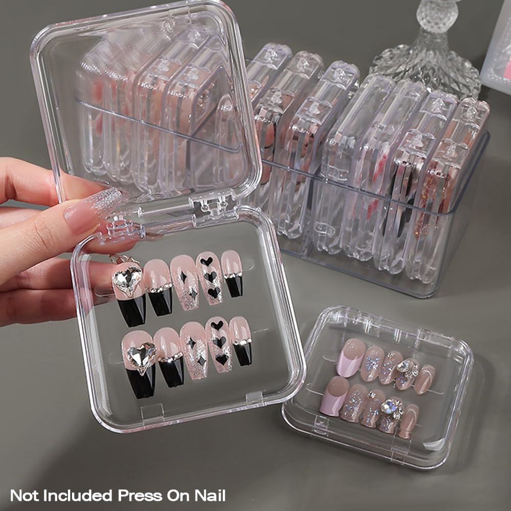 LUCKJUJU 12 Pcs 2.75" Press on Nail Storage Box Container False Nail Organizer Acrylic Display Case Packaging Box with Adhesive Double Sided Tape for Nail Art (Not Included Press on Nail) image number 1