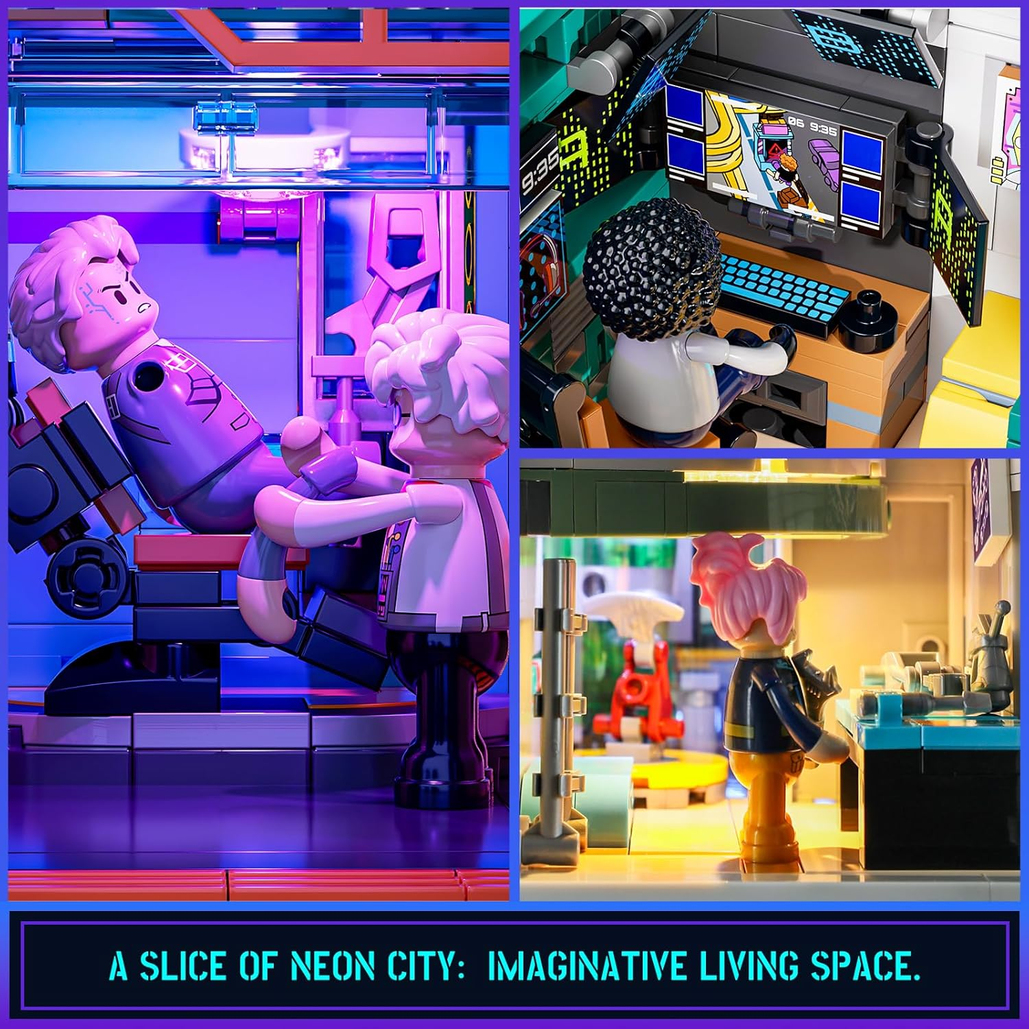 FUNWHOLE Cyberpunk Mansion Lighting Building-Bricks Set - 2524 Pcs Future City Modular Buildings Set Display Idea for Adults and Sci-Fi Lovers image number 2