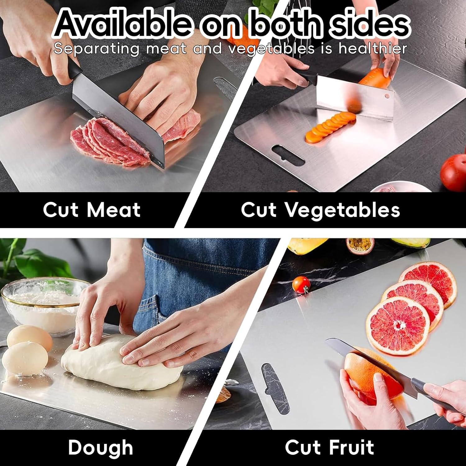 DULCE DOM 3Pcs Cutting Board Set for Kitchen Titanium Stainless Steel Cutting Board Easy to Clean Suitable for Kitchen or Outdoor Camping image number 1