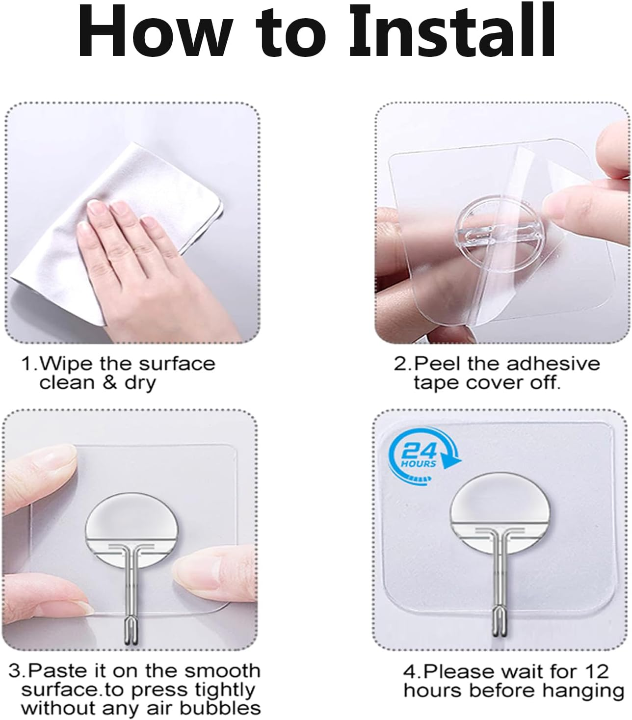 Adhesive Hooks for Hanging Heavy Duty Wall Hooks Self Adhesive Towel Coat Hooks Waterproof Transparent Hooks for Bathroom Shower Kitchen Keys Door Outdoor Home Improvement Utility Hook 12 Pack image number 2