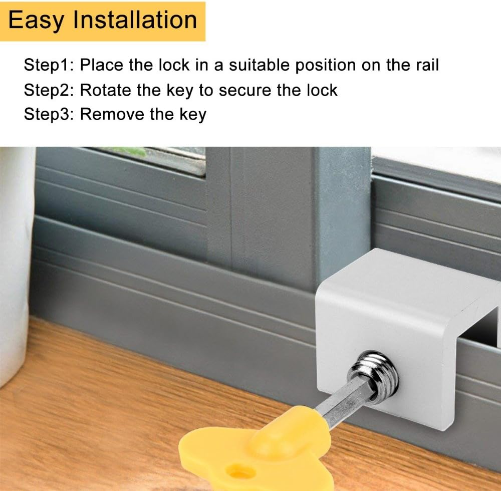 Maizoon Window Locks with Key 4 Pcs,Adjustable Aluminum Safety Sliding Door Guards for Children Baby Pets,Household Security Anti-Theft Hardware Tool,Nd06A