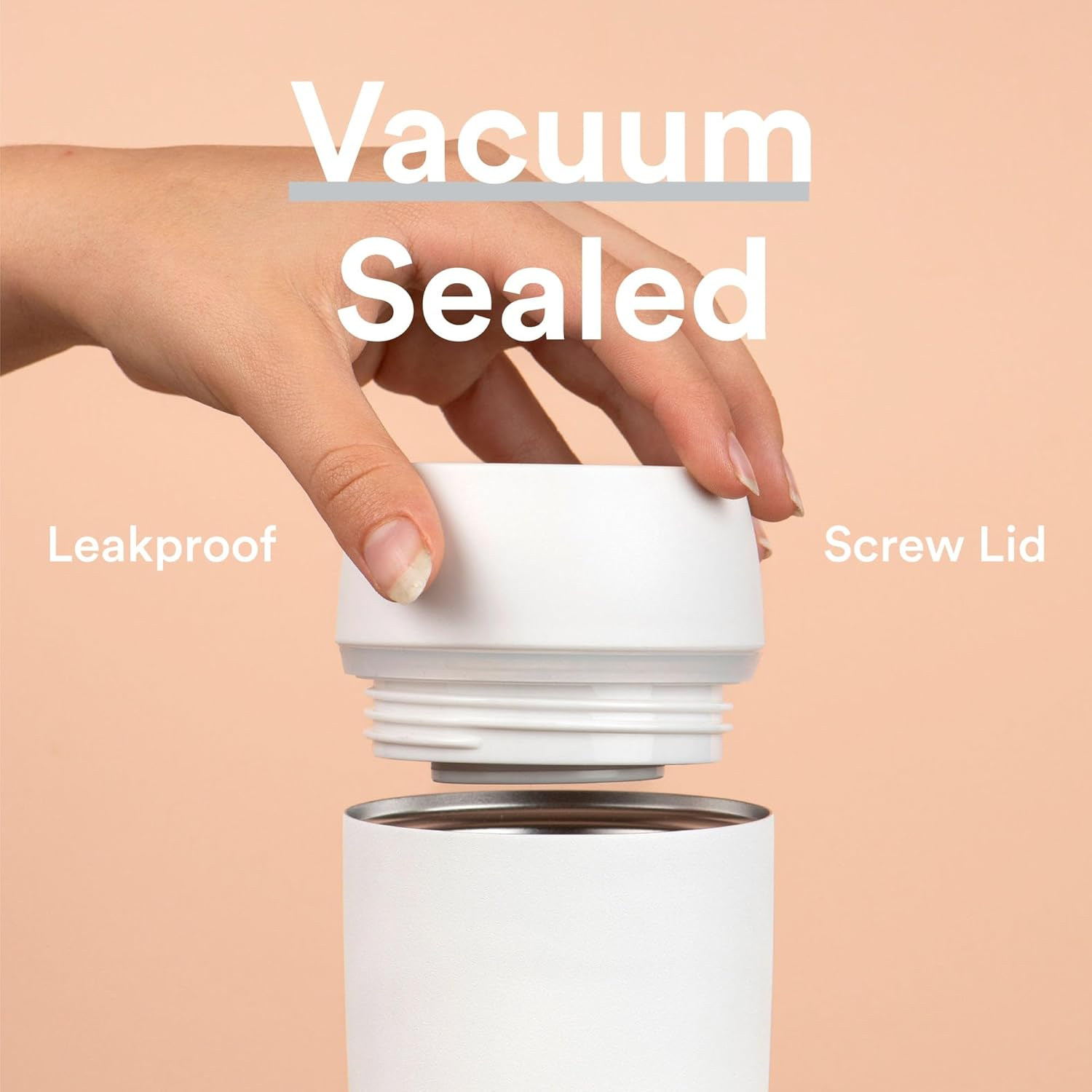 Moon 360&deg; Travel Mug - Leakproof Insulated Coffee Mugs for Hot & Cold Drinks - Takeaway Reusable Travel Cups, Fits Car Cup Holders (450Ml, Powder Coat/White) image number 3