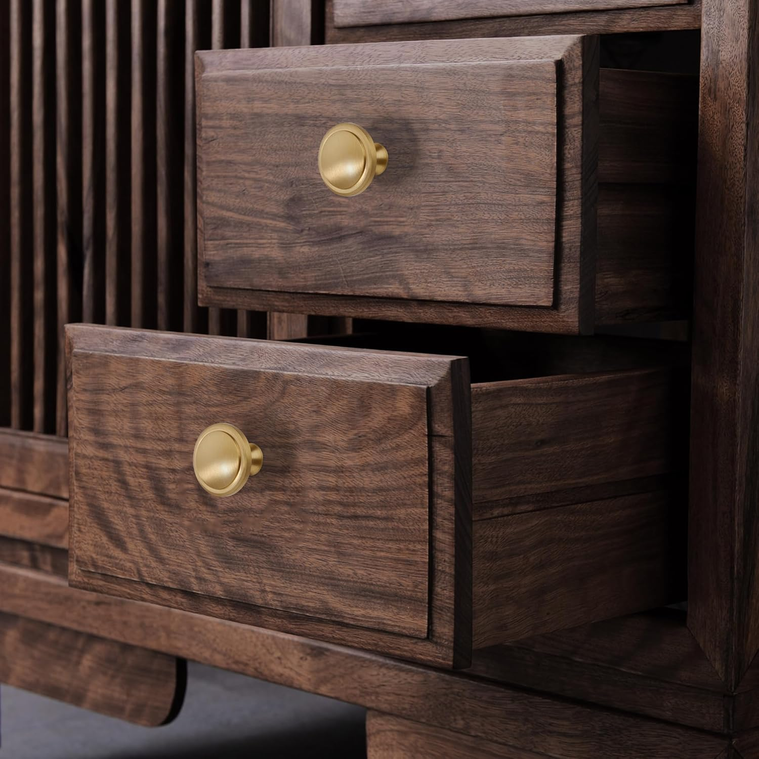 KOPPALIVE 20-Pack Solid Brass Cabinet Knobs, round Gold Knobs for Dresser Drawers, Brushed Brass Dresser Drawer Pulls Handles, Hardware for Kitchen Cabinets, Diameter 1-1/4 Inch image number 2