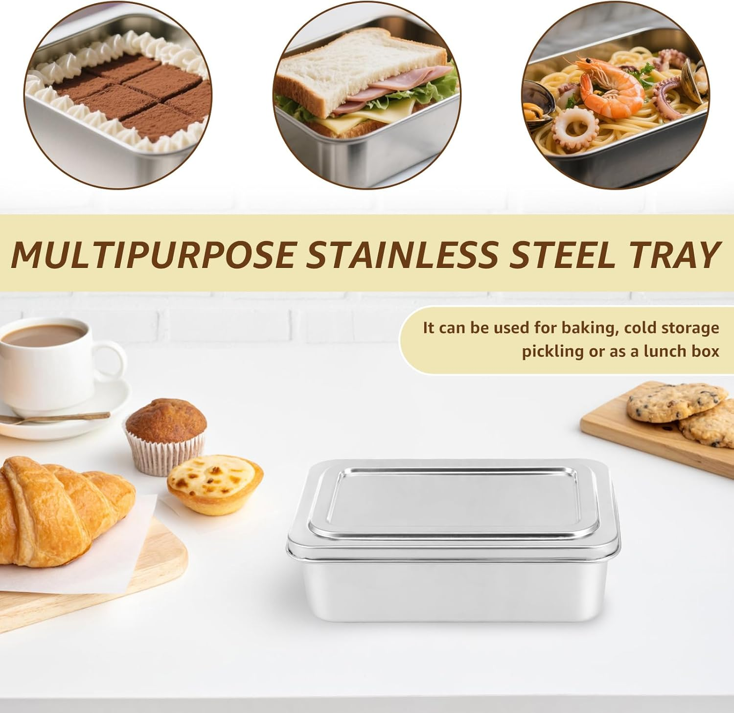 ZFLYCANP Stainless Steel Bread Loaf Pan with Lid, Rectangle Loaf Pan, Flat Bottom for Perfect Shaping without Collapse, Multipurpose Baking Bakeware for Baking Bread Party Dessert (Small) image number 4