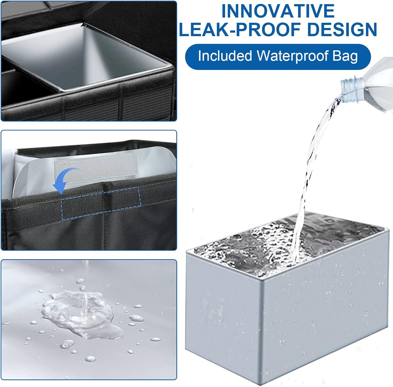 IEHOME Car Trunk Organizer, 36L Collapsible Multi Compartment Black SUV, RV, Car Organizer with Non Slip Base, Waterproof Bag & Reflective Strip image number 6