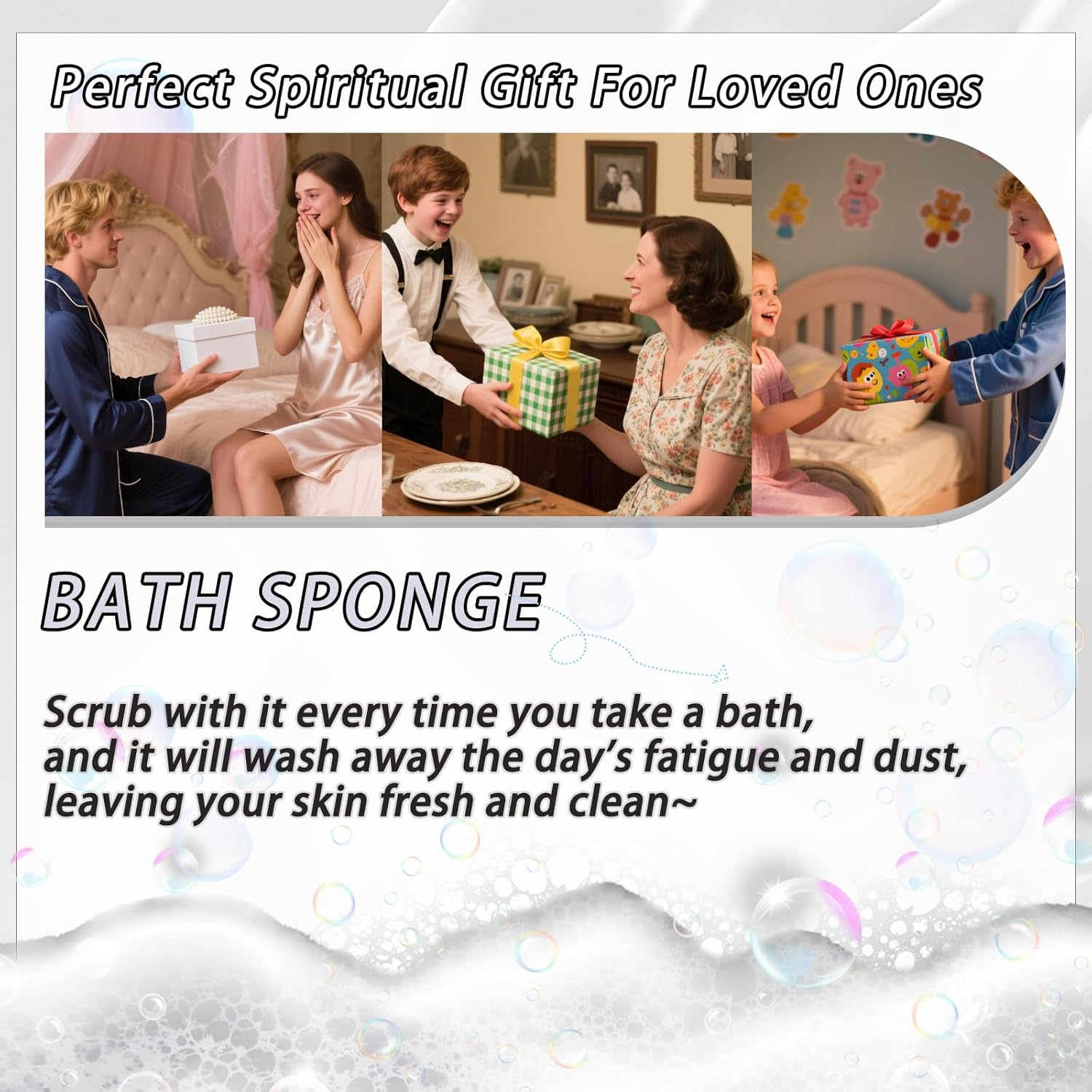 2 Pcs African Net Sponge Authentic Black Bath Sponge, Exfoliating Shower Scrubber Body Scrubber for Women Men, Back Scrubber for Shower image number 5