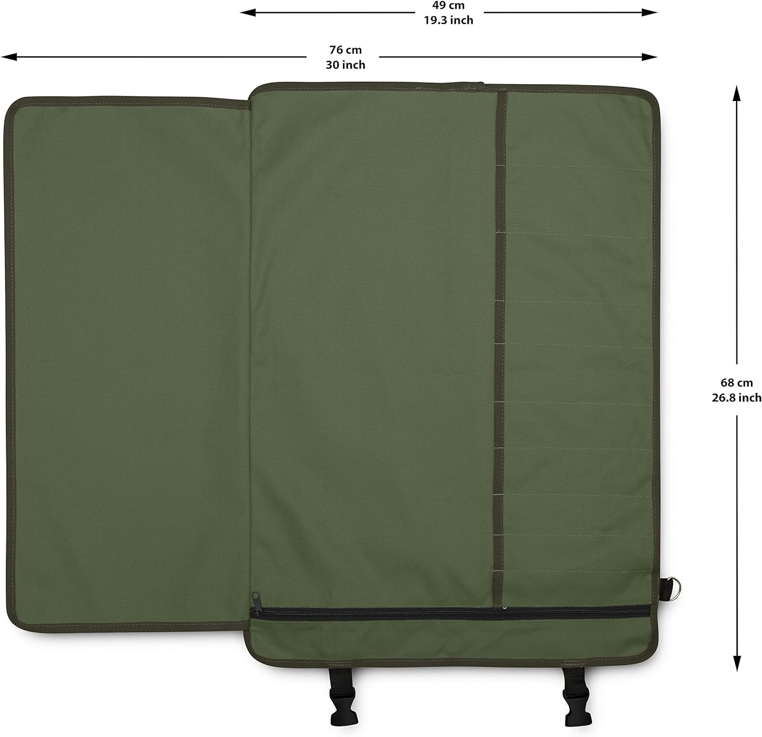 Chefs Knife Roll Bag with 11 Slots, Heavy Duty 16OZ Waxed Canvas Knives Case for Camping, Waterproof Storage Tool Wrap for Equipment of Chef, Comes with Shoulder Strap, Green, Chefs Knife - Green image number 4