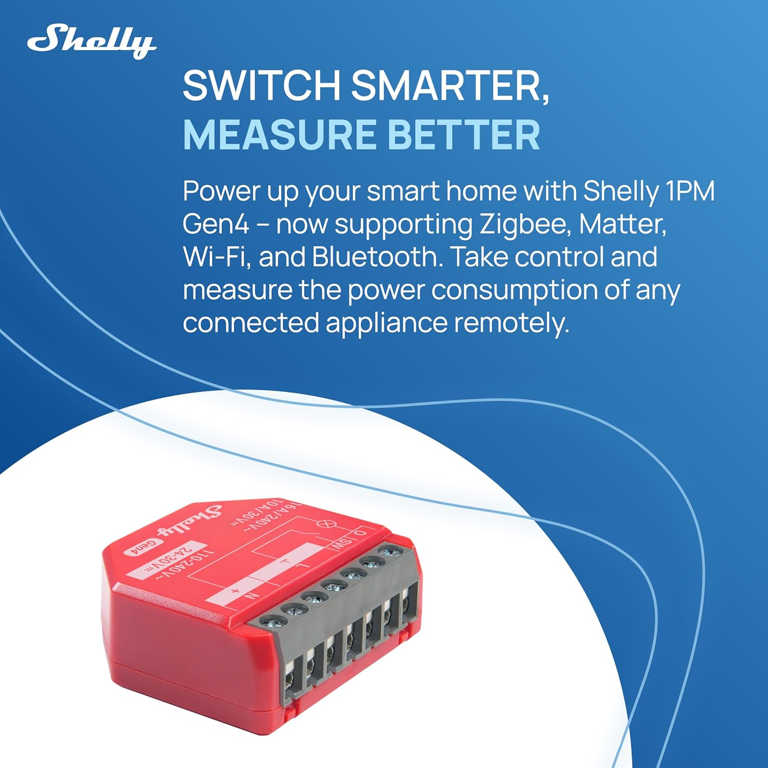 Shelly 1PM Gen4 WLAN Smart Relay Switch, Current Measurement, Electric Meter, 1 Channel, 16 A, Light Switch, Heating, Smart Home, Timer, Alexa & Google, Matter, No Hub Required (Pack of 4) image number 2