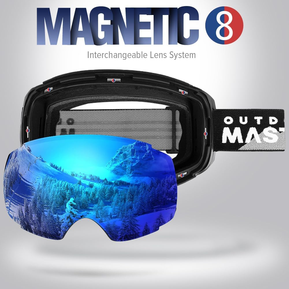 Outdoormaster Ski Goggles PRO - Frameless, Interchangeable Lens 100% UV400 Protection Snow Goggles for Men & Women (VLT 15% Blue Lens with Free Protective Case) image number 5