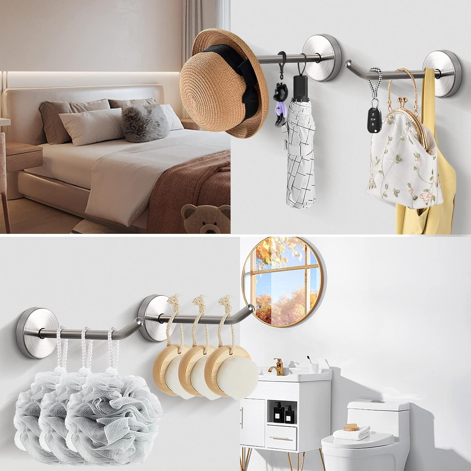 Nearmoon Coat Hooks, Wall Mount Hooks for Hanging Hat Hurse Robe, 304 Stainless Steel Heavy Duty Towel Hangers for Bathroom Livingroom Hotel Kitchen Garage, 6 Pack (4 Inch, Brushed Nickel) image number 7