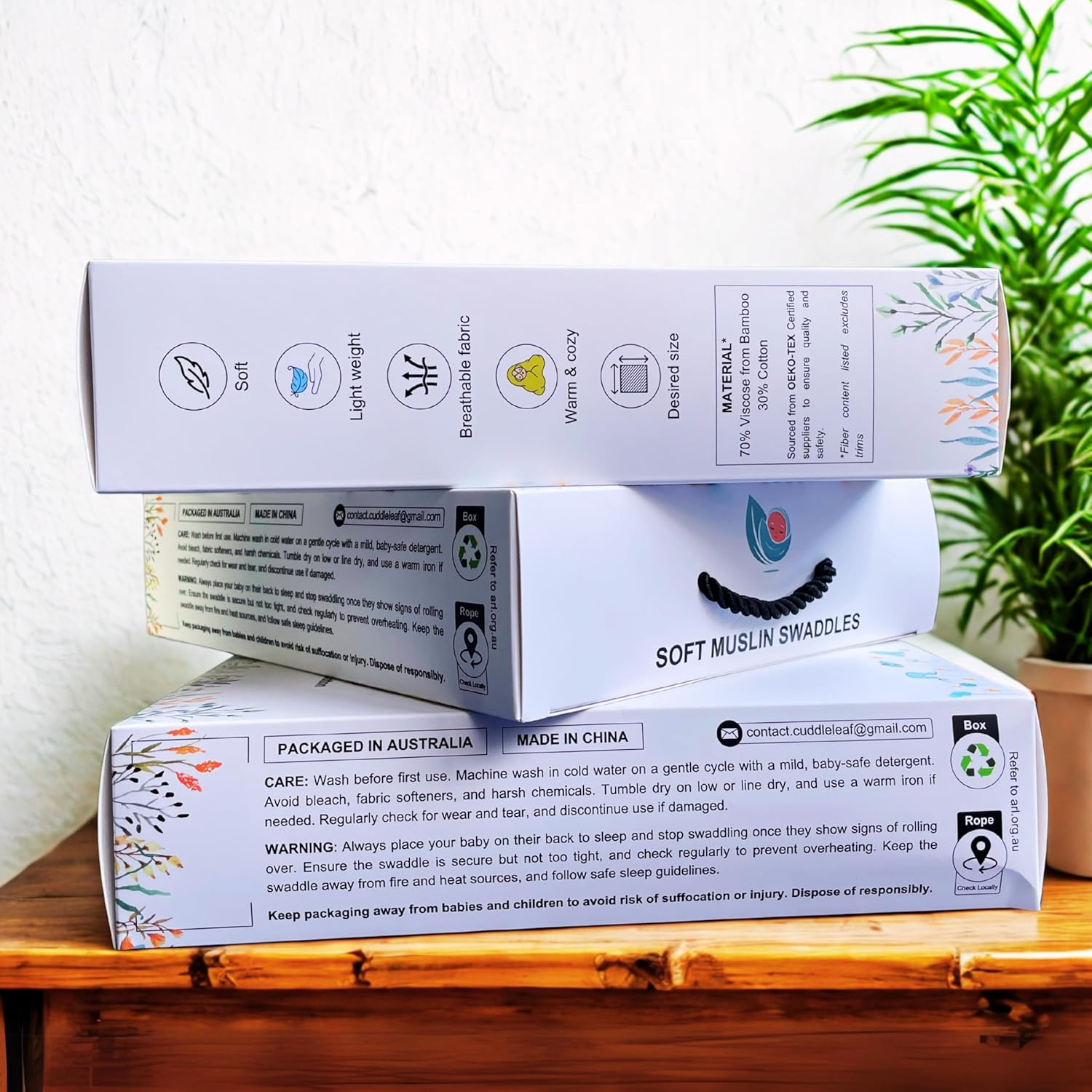 Muslin Baby Swaddle Blanket/Wrap Set &ndash; 70% Bamboo & 30% Cotton &ndash; Soft, Lightweight, Breathable &ndash; Oeko-Tex Certified &ndash; 3-Pack &ndash; 120X110 Cm (Garden Whisper) image number 6