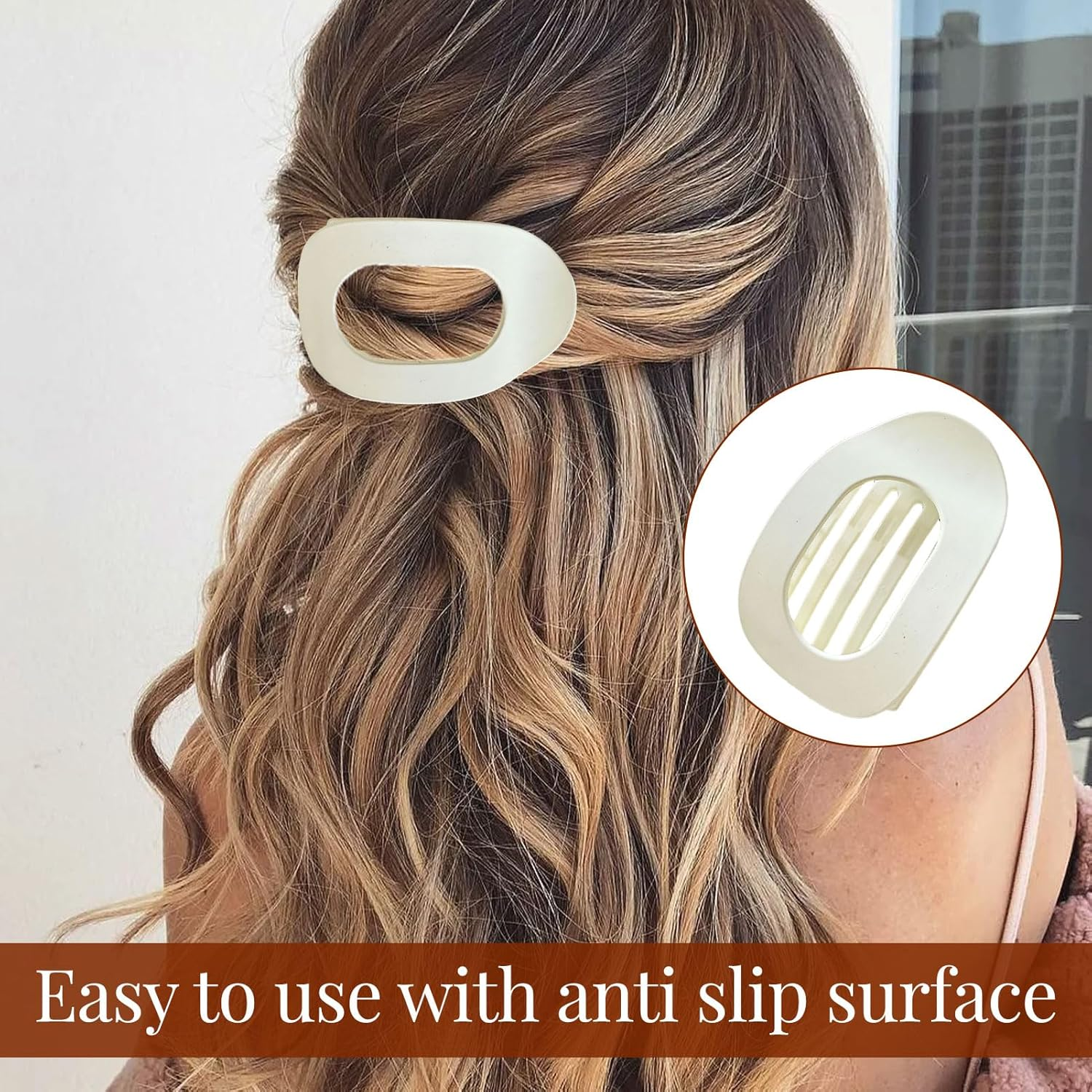 Flat Hair Clip, 4Pcs Flat Claw Clip, round Hair Claw Clips, Non-Slip Curved Design for All Types, Clips for Thin to Thick Hair, French Hold Barrettes for Women and Girls (Multicolor) image number 2