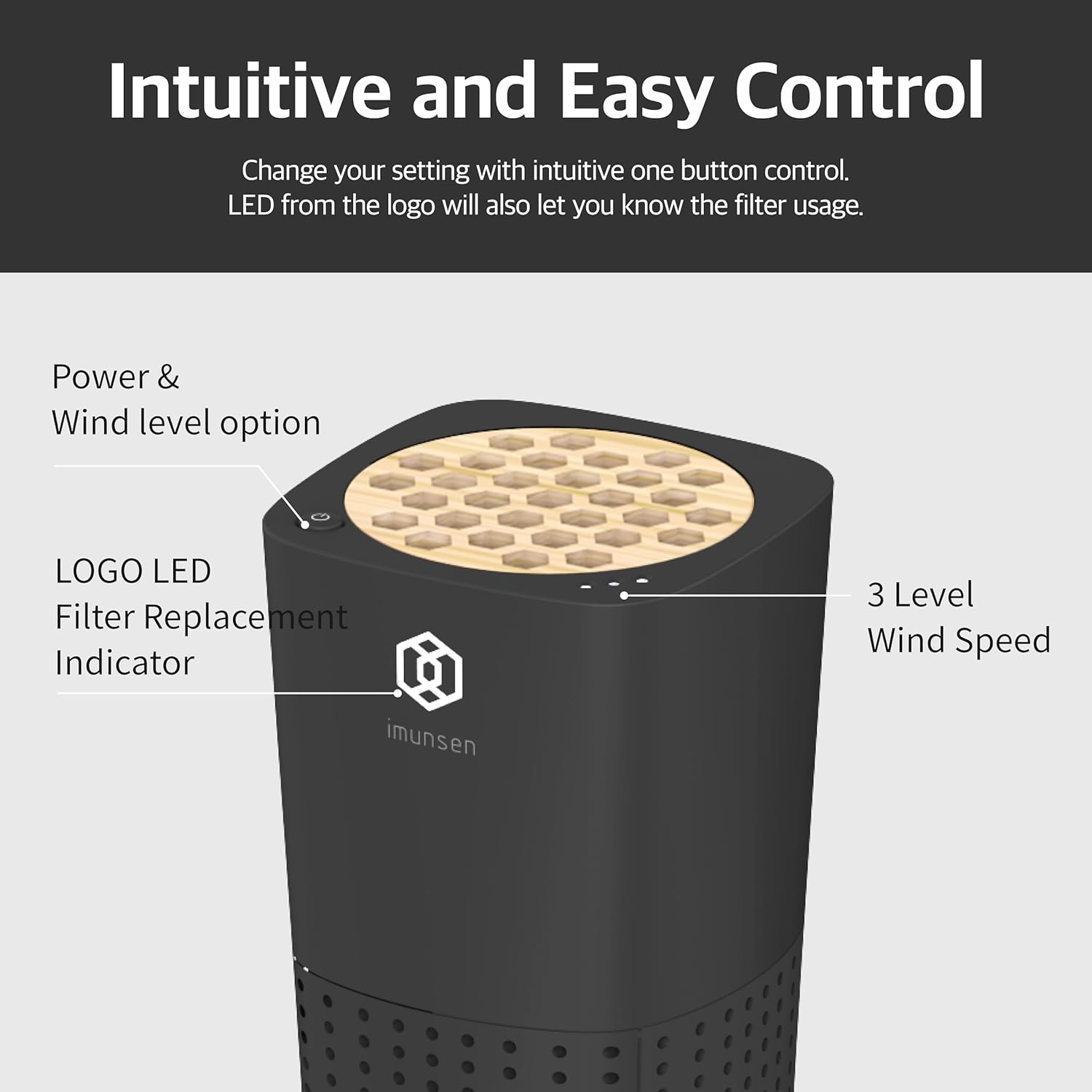 IMUNSEN M-003B Car Air Purifier with Cypress Wood, 4-Stage Filtration, H13 True HEPA Filter, Captures Smoke, Odors, Mold, Allergens, USB Port 5V Car, Desk and Office, Made in Kroea &ndash; Black - M-003B image number 3