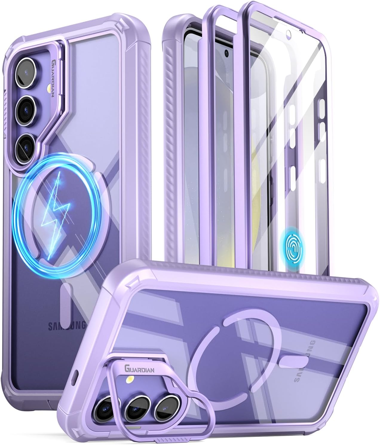 Poetic Guardian Case for Samsung Galaxy S24+ plus 6.7", [Built-In Camera Stand] [Screen Protector Work with Fingerprint ID] Full Body Shockproof Protective Rugged Clear Cover, Black/Clear - Black image number 1