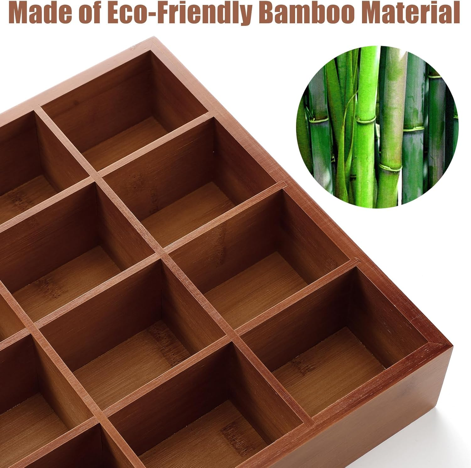 Wesiti Tie Box Organizer Wall Mounted Tie Rack with 16 Compartments Bamboo Belt Holder for Men Scarf Necktie Home Wall Closet(Dark Brown Color,2 Piece) image number 5