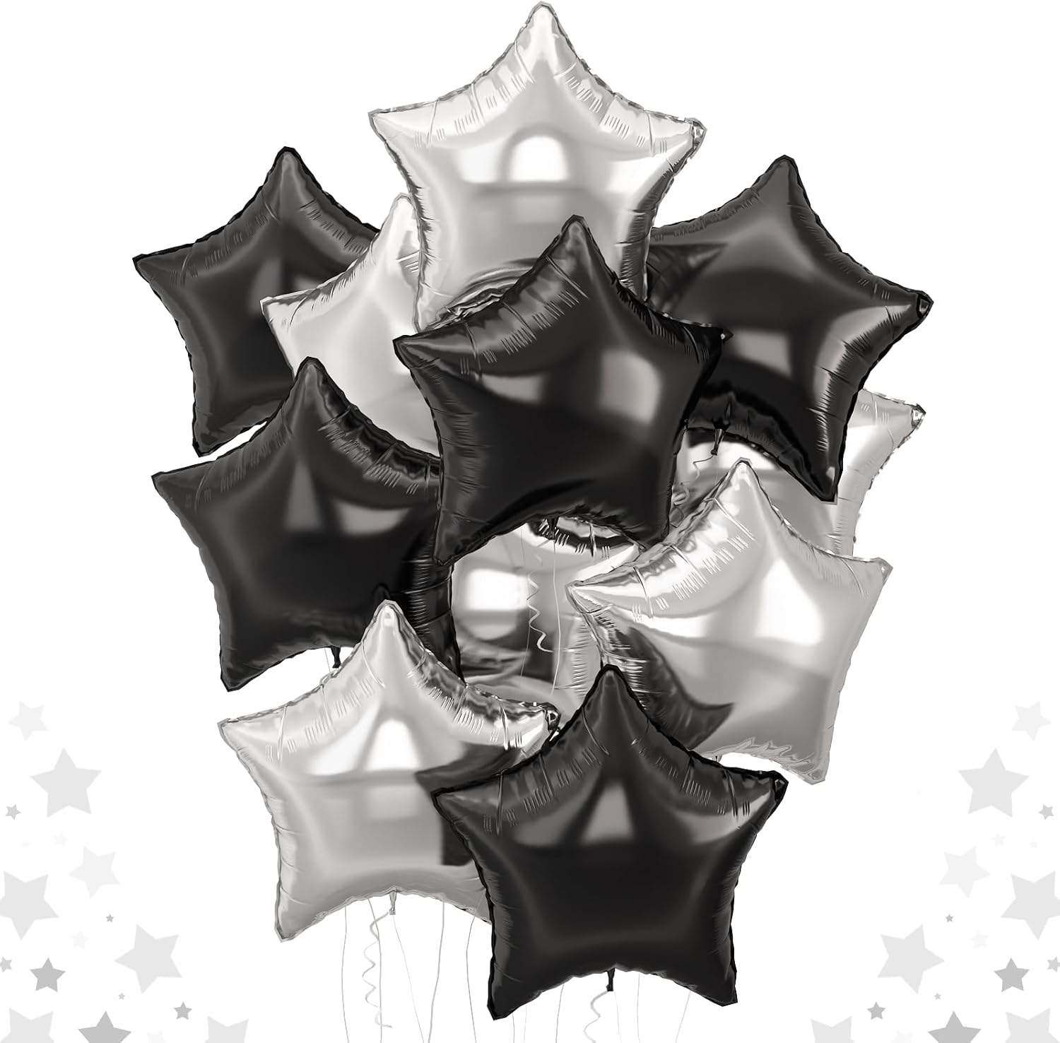Black Red Star Foil Balloons, 18 Inch Black Silver Pentagram Aluminum Foil Balloons 12 Pcs Large Black Red and Silver Stars Shape Mylar Balloons for Birthday Casino Theme Racing Car Poker Party