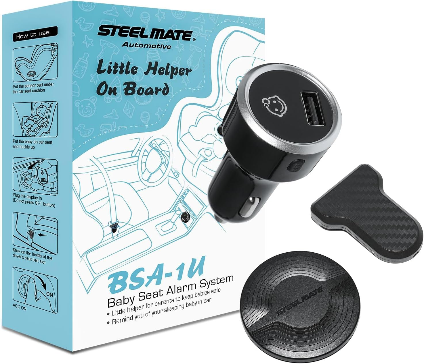 STEELMATE Baby Car Seat Reminder-Automotive Baby Seat Alarm System, Baby in Car Reminder Warning with Light and Sounds Remind When Power off or Unbuckle image number 5