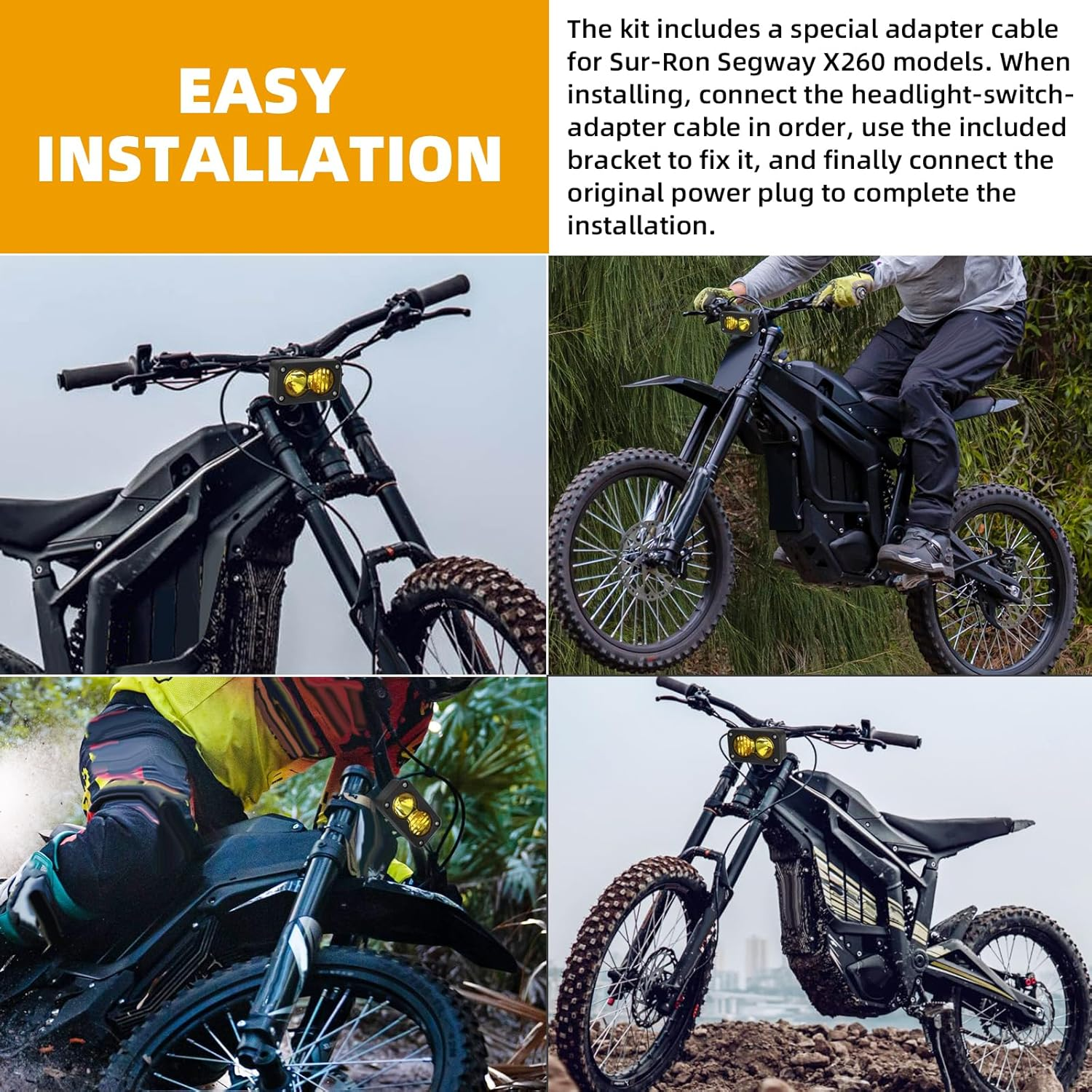 Dirtbike Headlight Kit for Sur-Ron Segway X260 Talaria Sting R MX4 PC Lens Motorcycle Yellow Light Bar Led Headlamp image number 6