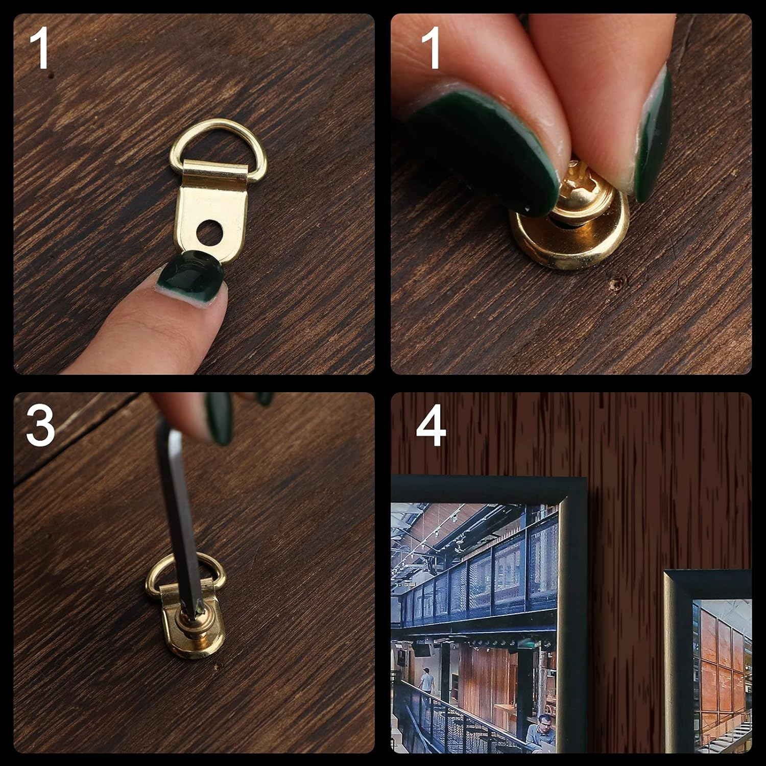 SAVITA 71Pcs Picture Hanging Kit D-Rings Picture Hangers Single Hole Wall Hooks Wall Hangers with Screws and a Screwdriver for Hanging Picture Photo Frames Cross-Stitch (Gold)