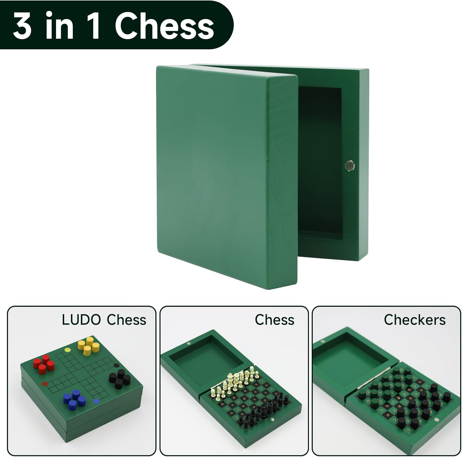 TUNJILOOL Wooden Chess Set, 3 in 1 Chess Board Chess Checkers Backgammon, Portable and Foldable Chess Board Set Chess Pieces for Kids Adults Travel 10X10Cm,Non-Magnetic image number 2