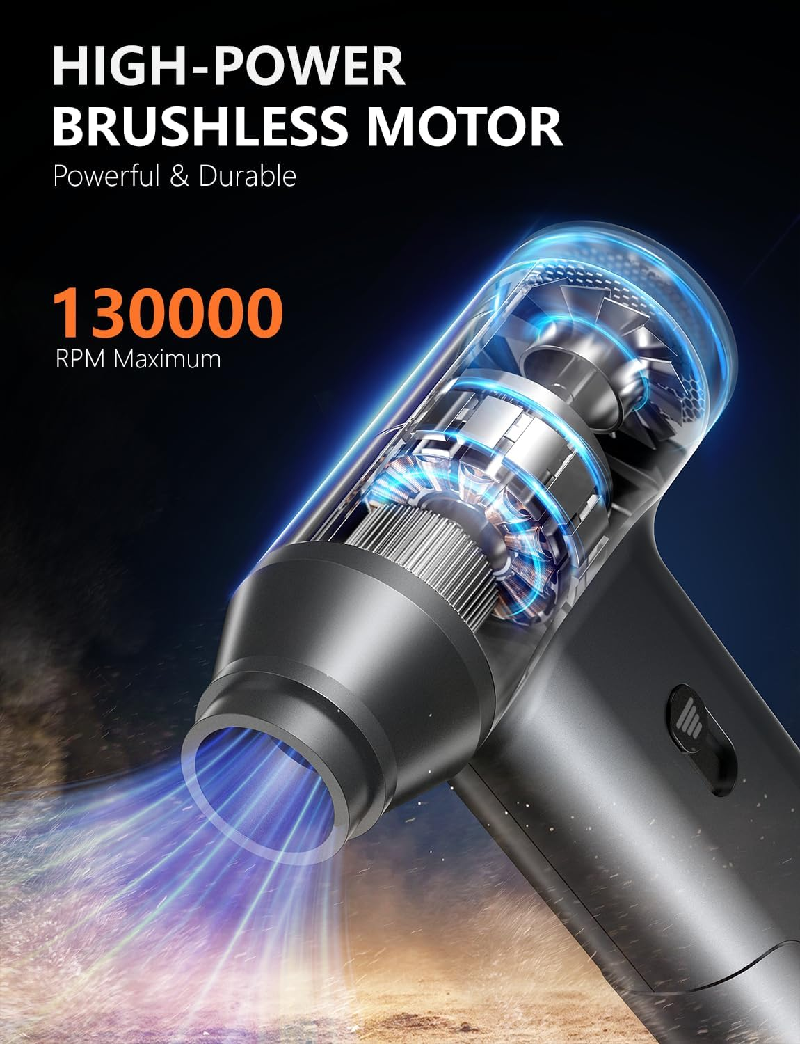 CLEVAST Compressed Air Duster &ndash; Super Power Cordless Electric Mini Air Blower, 130,000 RPM Brushless Motor, Stepless Speed Control, Rechargeable for PC, Keyboard, Car, Electronics Cleaning Kit image number 4