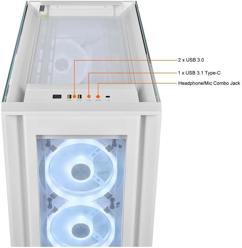 CORSAIR Icue 5000X RGB QL Edition Mid-Tower Case - True White (Four CORSAIR QL120 RGB Fans, Included CORSAIR Icue Lighting Node CORE, Easy Cable Management, 136 Total RGB Leds) White image number 6