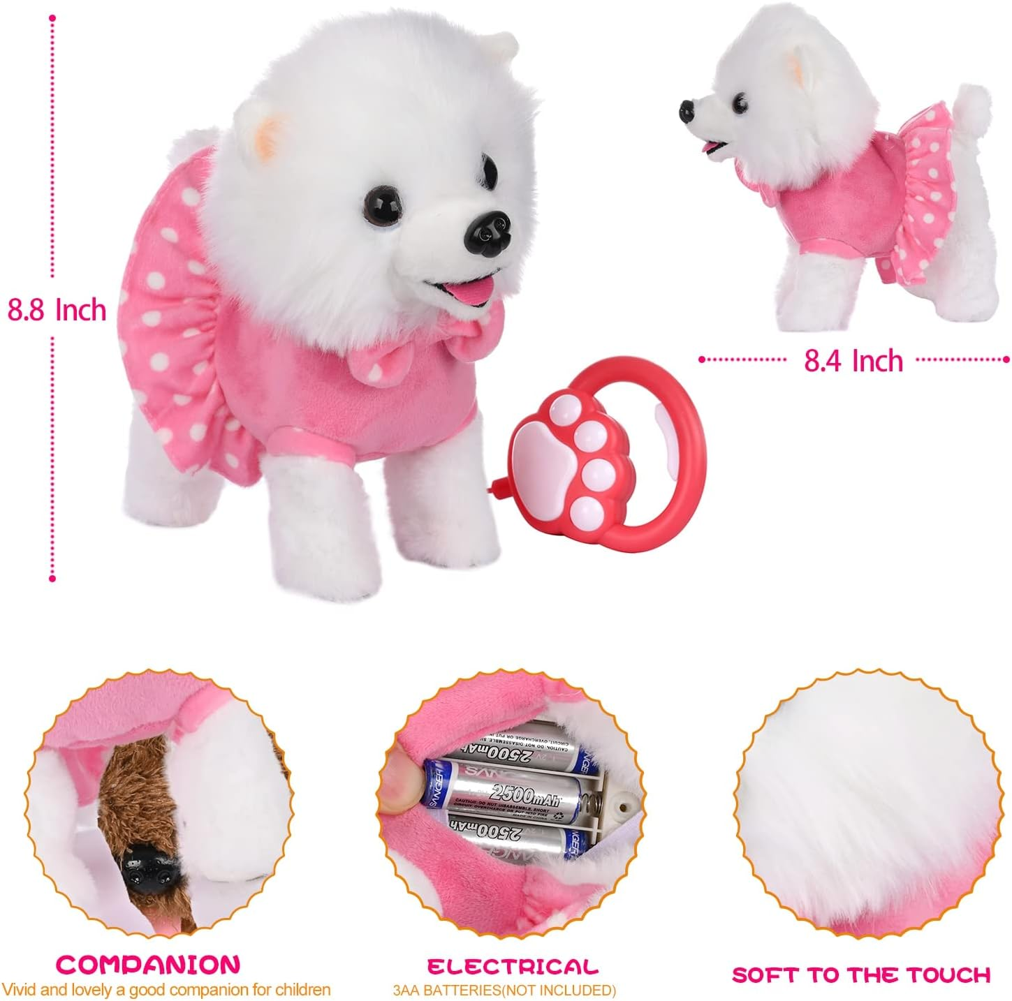 Electronic Plush Dog Toy with Remote Control Pomeranian (White)