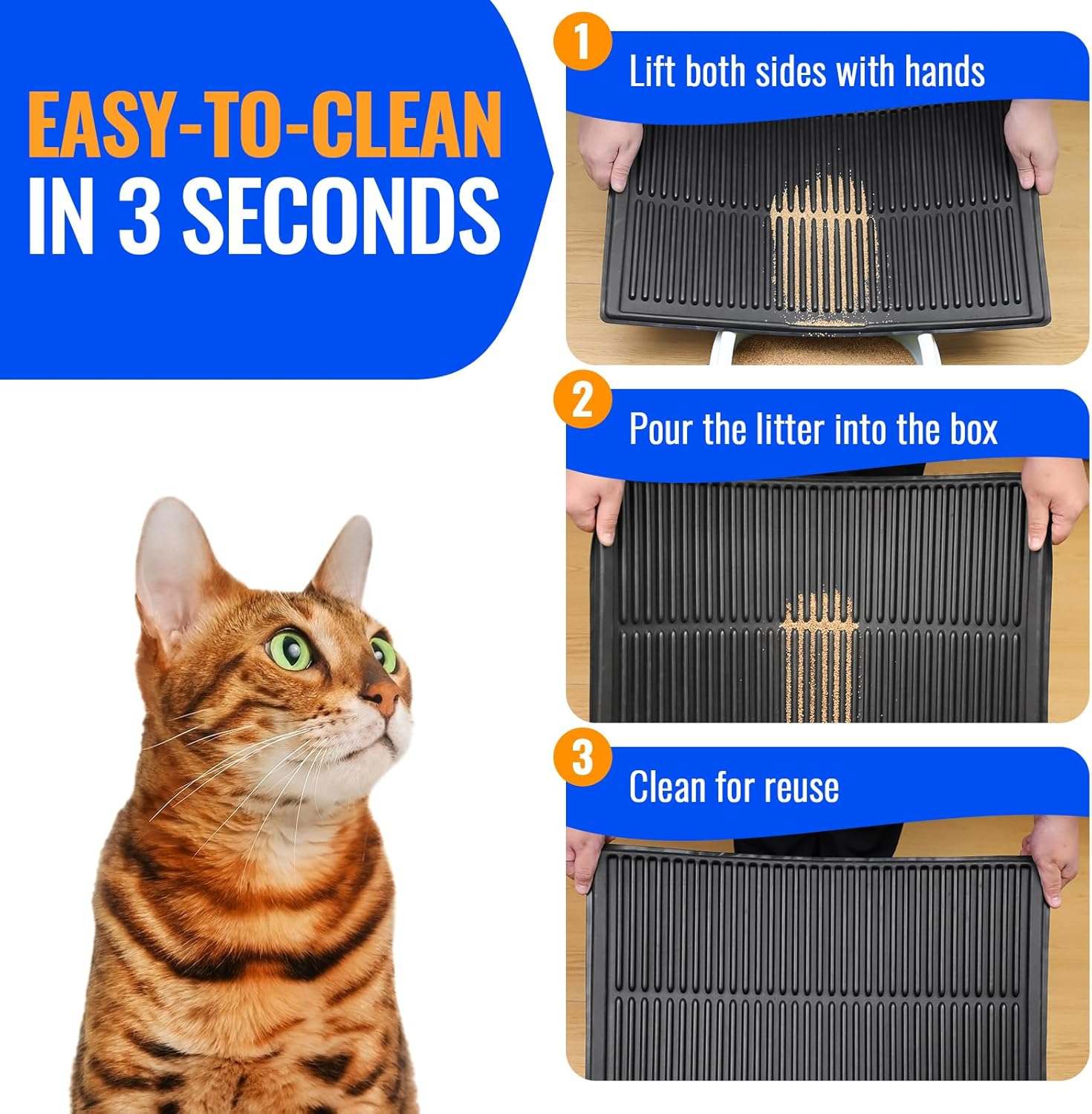 Petnova Easy Clean Litter Mat: Waterproof Single Layer Large Cat Litter Trapping Mat - anti Tracking Kitty Litter Mat Catcher for Floor - Durable Litter Mat Resists Scratching (Black, 31&rdquo;X24&rdquo;) image number 4