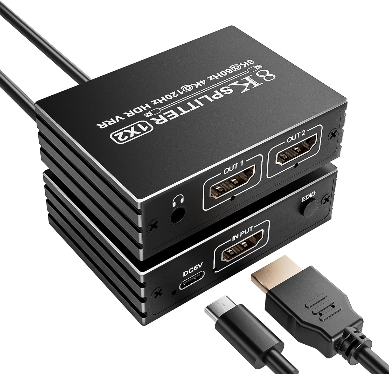 8K HDMI 2.1 Splitter 1 in 2 Out - HDMI Splitter 1X2 for Dual Monitors Mirror Only, Supports 8K@60Hz, 4K@120Hz, 48Gbps, EDID, HDCP 2.3, HDR10+, VRR, Dolby Vision Atmos - for PC, Laptop, TV, PS5, PS4 image number 4