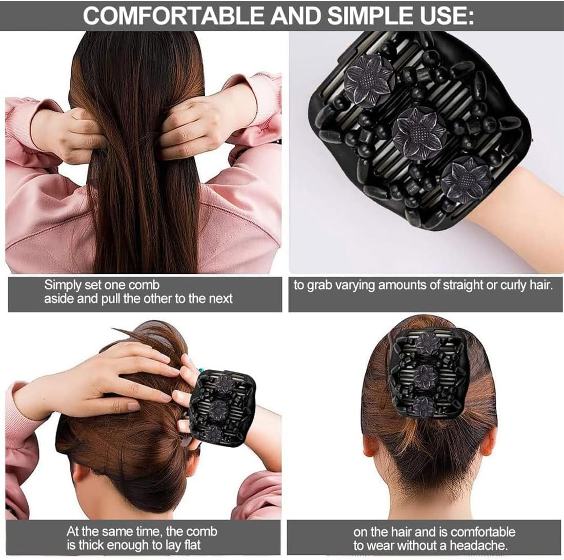 AFCJLTO Hair Comb with Elastic Beads and Stretchy Hair Clip, 1 Piece Magic Hair Comb Double Clip for Girls, Beautiful Hair Accessories Elegant Hair Clip for Women, Hair Styling Hair Comb image number 4