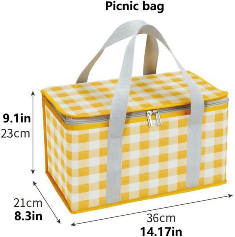 Hbluefat Picnic Blankets Set, Picnic Blankets Mat for 2-4 Adults and Bag Waterproof Quick Drying Outdoor Picnic Mat for Travel Camping Hiking Festival Park Lawn (Yellow Plaids) image number 6