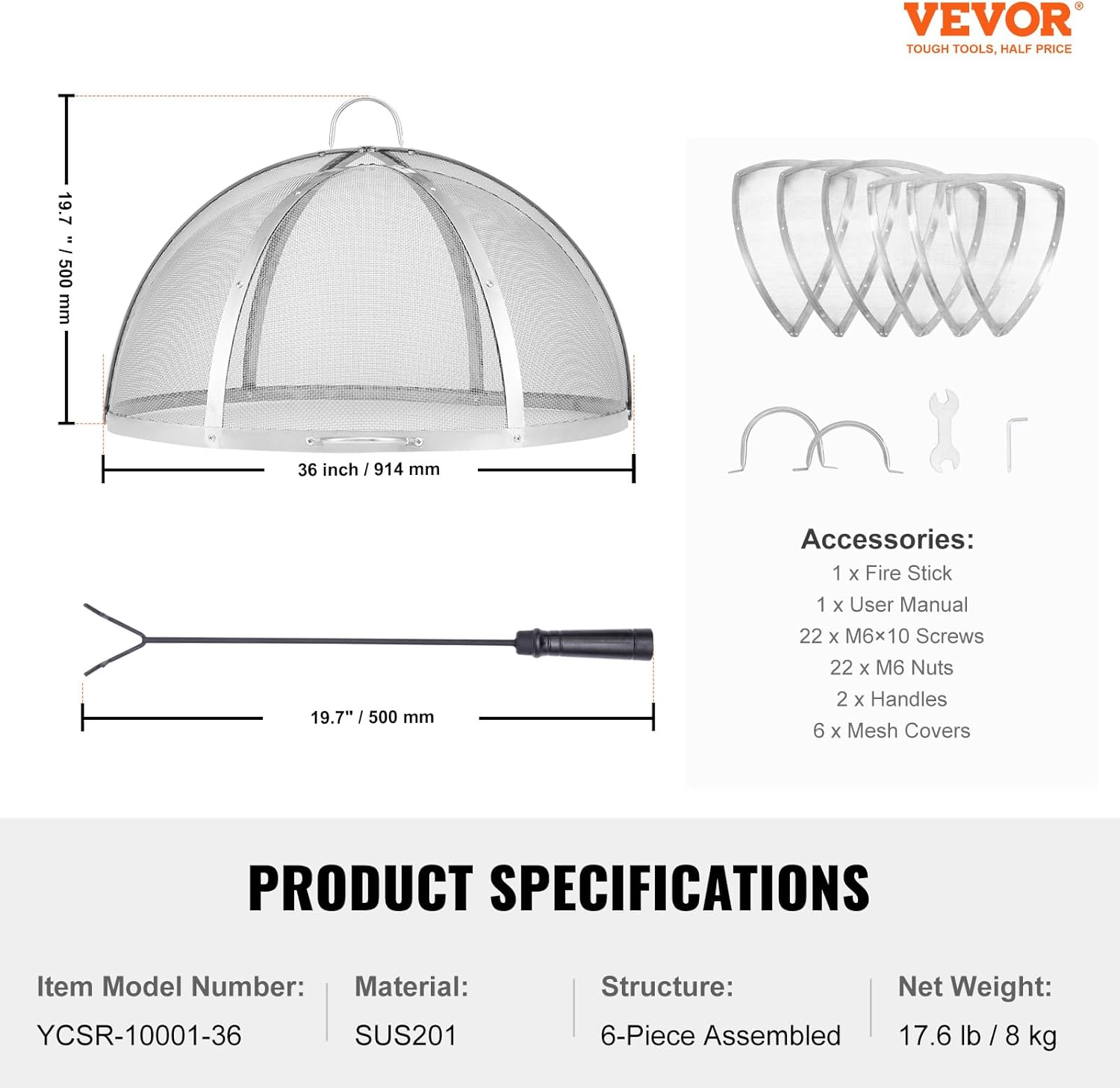 VEVOR Firepit Spark Screen Lid, 36" Diameter, Outdoor Firepit Ring Cover round Accessories, Fire Pit Metal Cover, Easy-Opening Stainless Steel Fire Ring Covers for Outdoor Patio Fire Pits Backyard