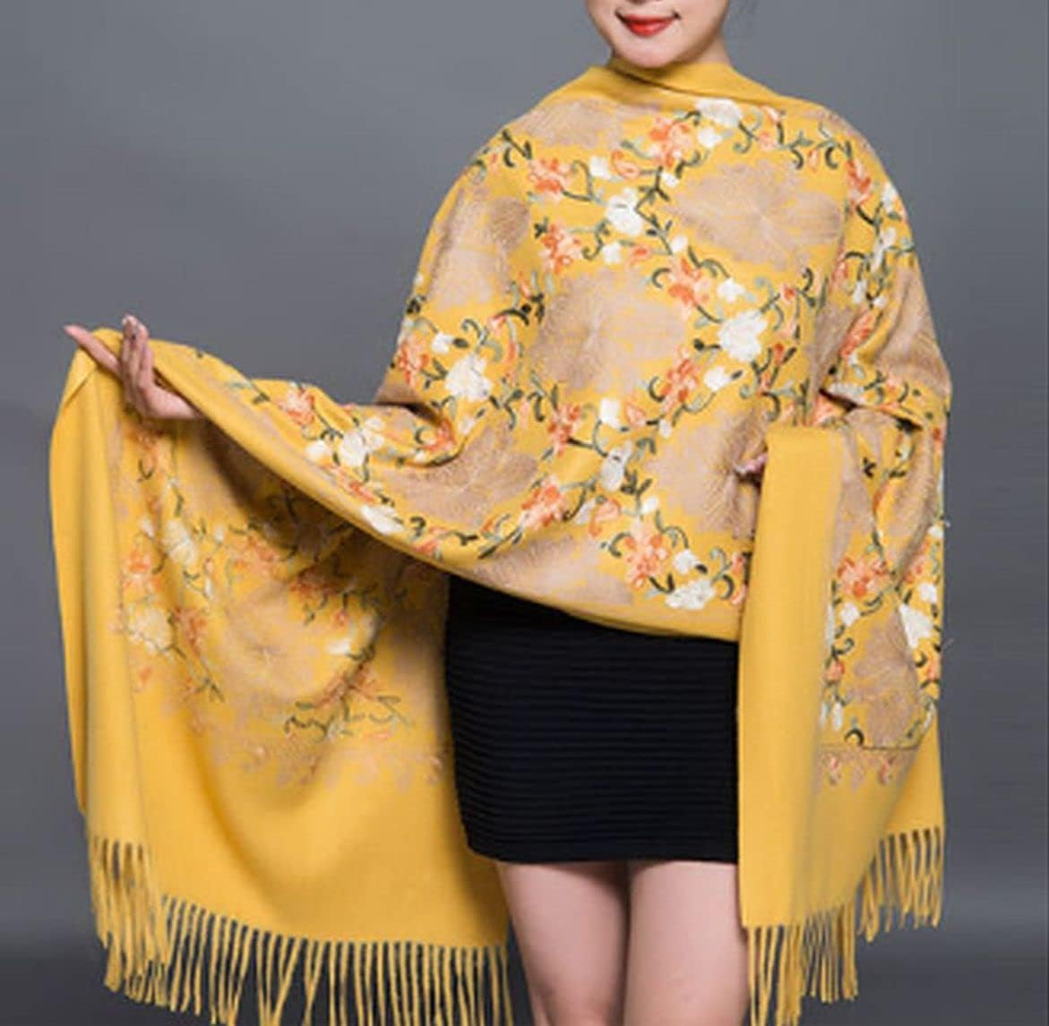 GFM&reg; Embroidered Cashmere Texture Wool Pashmina Shawl - Autumn-Winter - Valentine'S Mother;S Day Christmas (EMBSHL-A) image number 6
