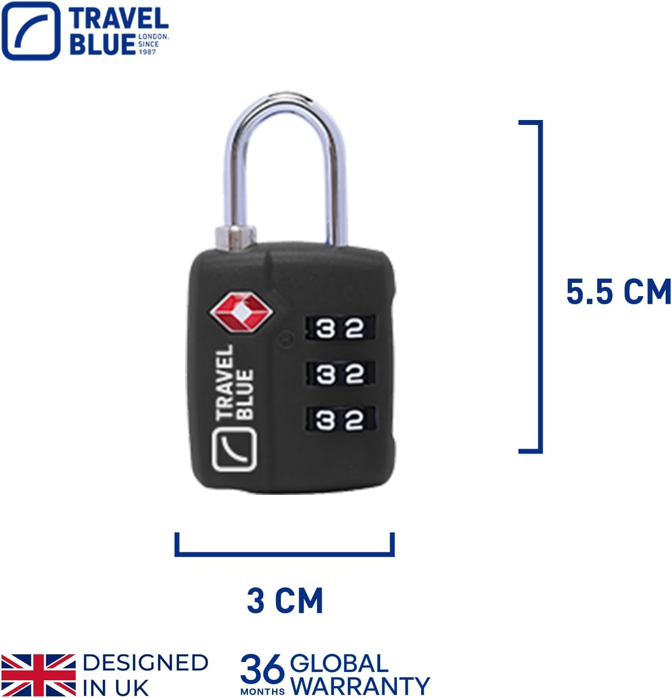 Travel Blue TSA Approved Combination Lock &ndash; Classic 3-Digit Luggage Padlock, Alloy & Steel, Compact & Durable - Blue image number 5