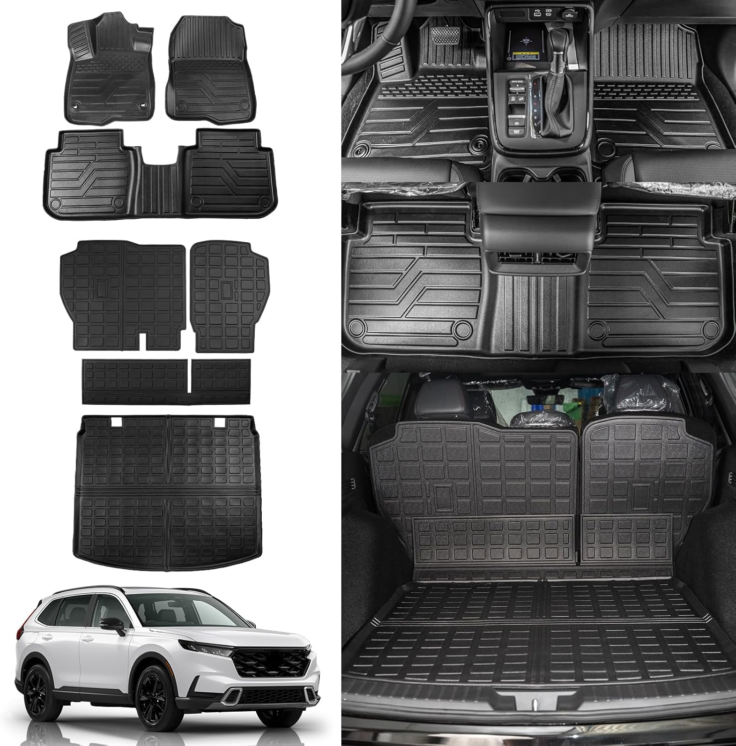 Rongtaod Cargo Mat Compatible with 2023 2024 2025 2026 Honda CRV (Include Hybrid) Cargo Liner Trunk Mat Back Seat Cover Protector Honda CR-V Accessories (Fit Upper Deck, Trunk Mat+Backrest Mats)