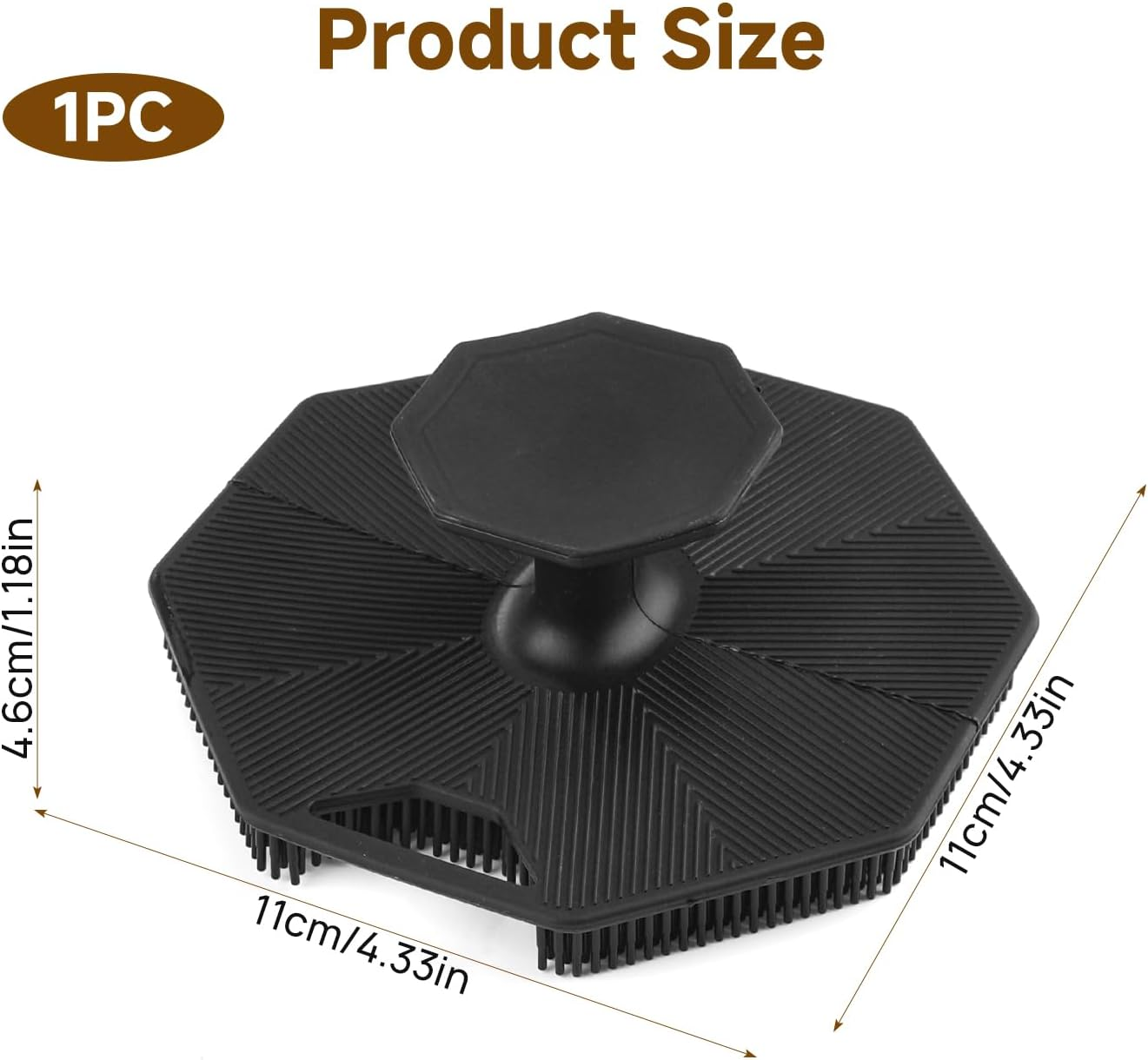 Ergonomic Handle Silicone Scrubber - Facial & Back Exfoliator, Long-Lasting Easy-Clean Design with Lather Boosting Bristles, Compact 22X15X4Cm Body Scrubber for Shower & Spa (Black) image number 6